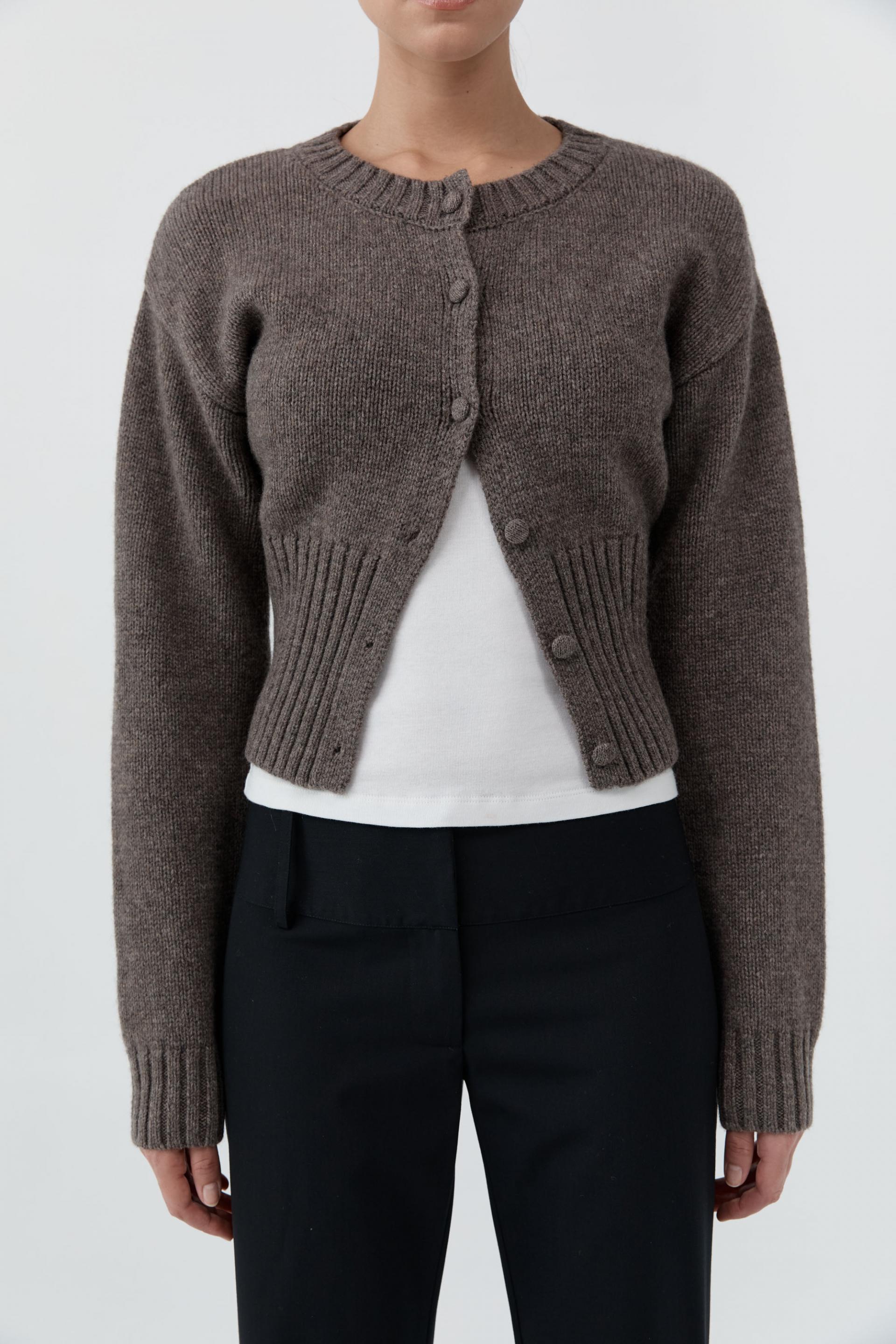 Wool Cardigan · Taupe Melange
