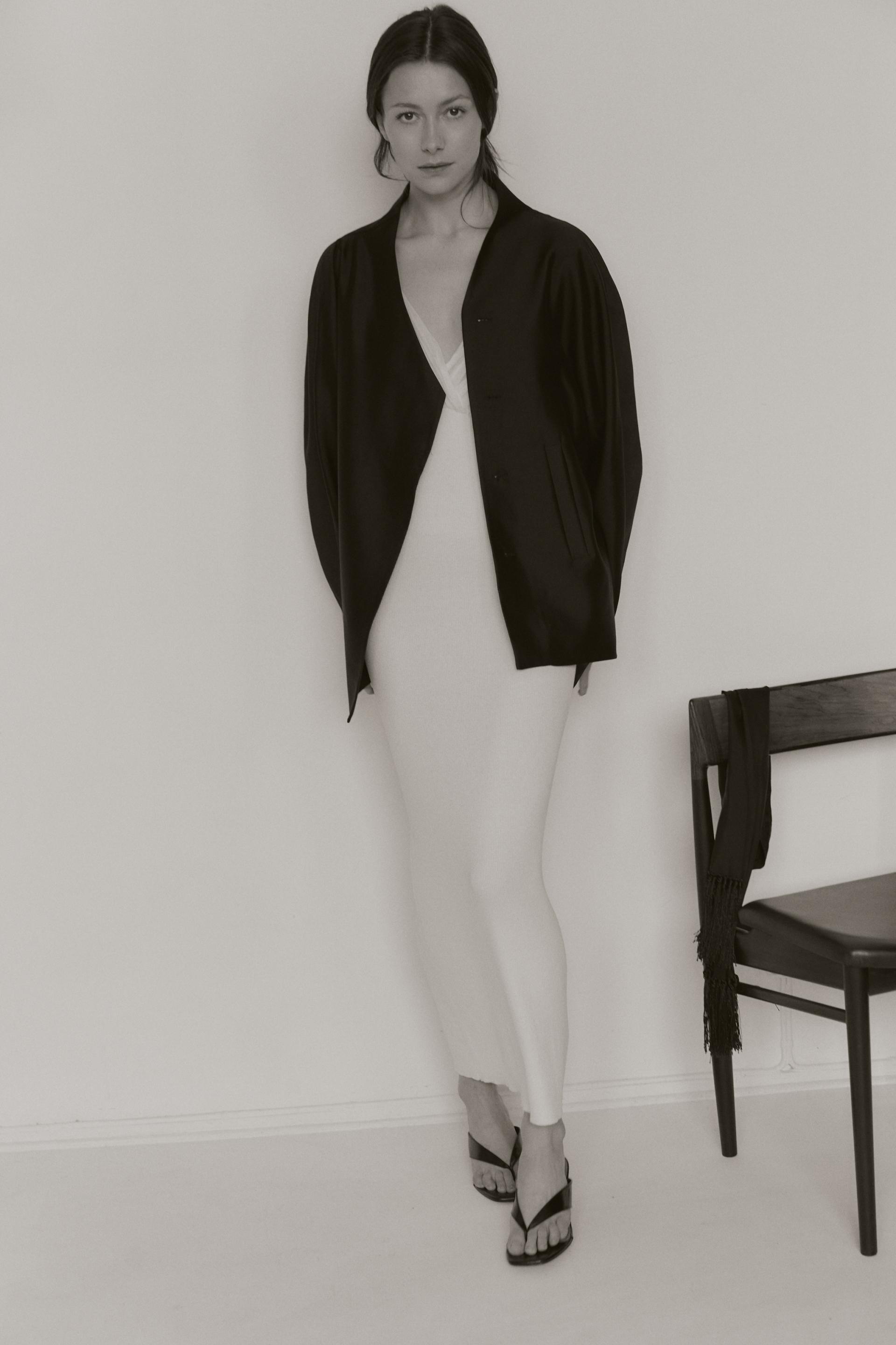 Lore Wool Silk Sculptural Jacket · Noir