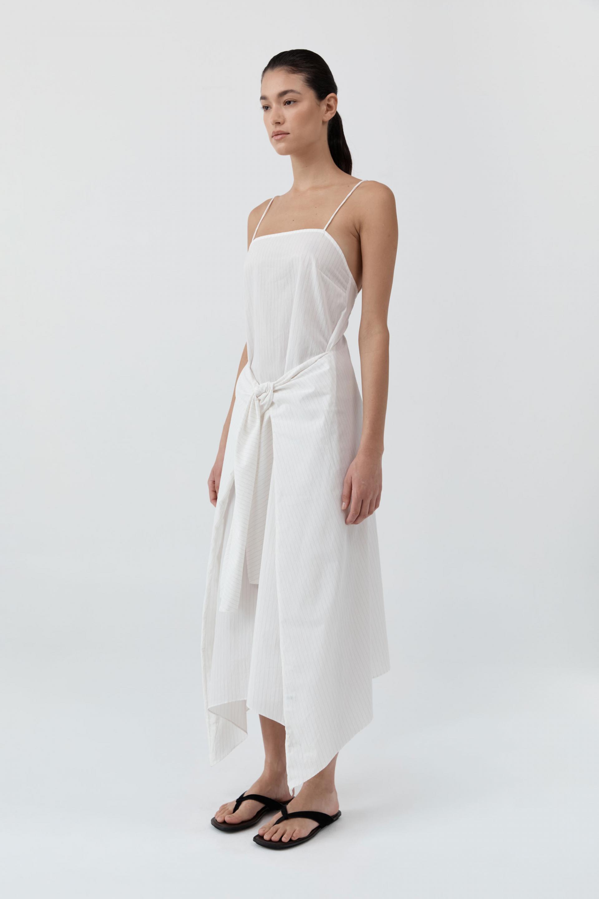 Pinstripe Relaxed Cocoon Dress · White