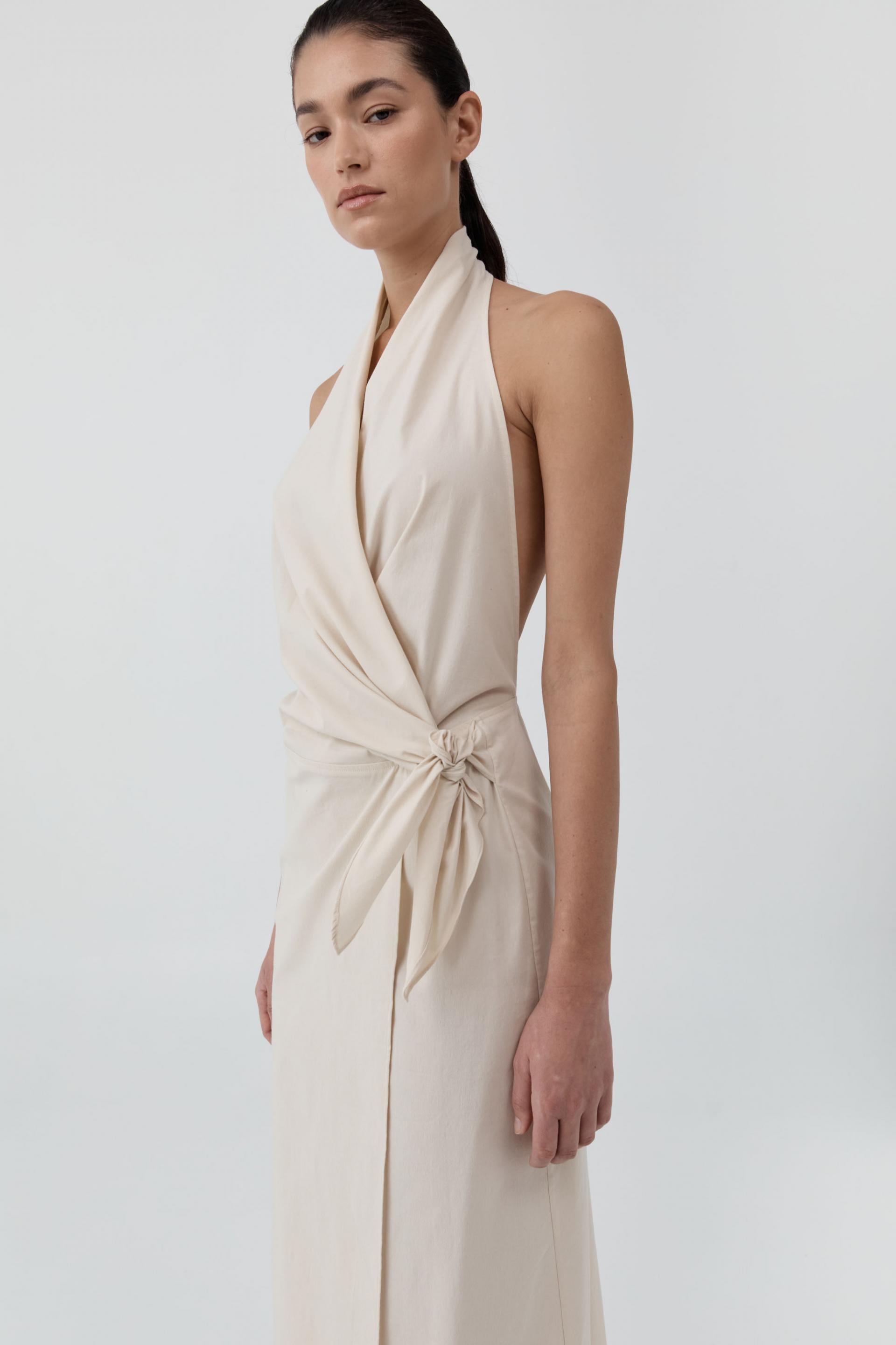 Halter Wrap Backless Dress · Porcelain