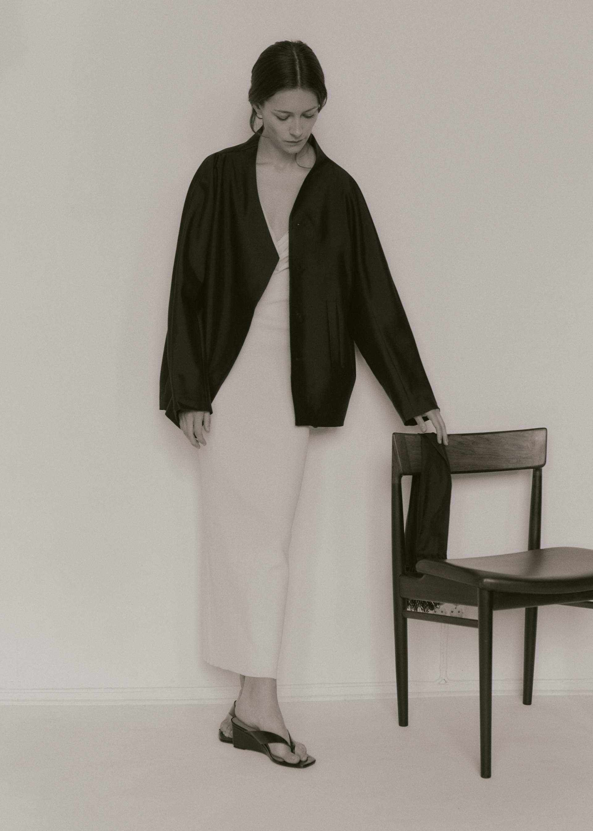 Lore Wool Silk Sculptural Jacket · Noir