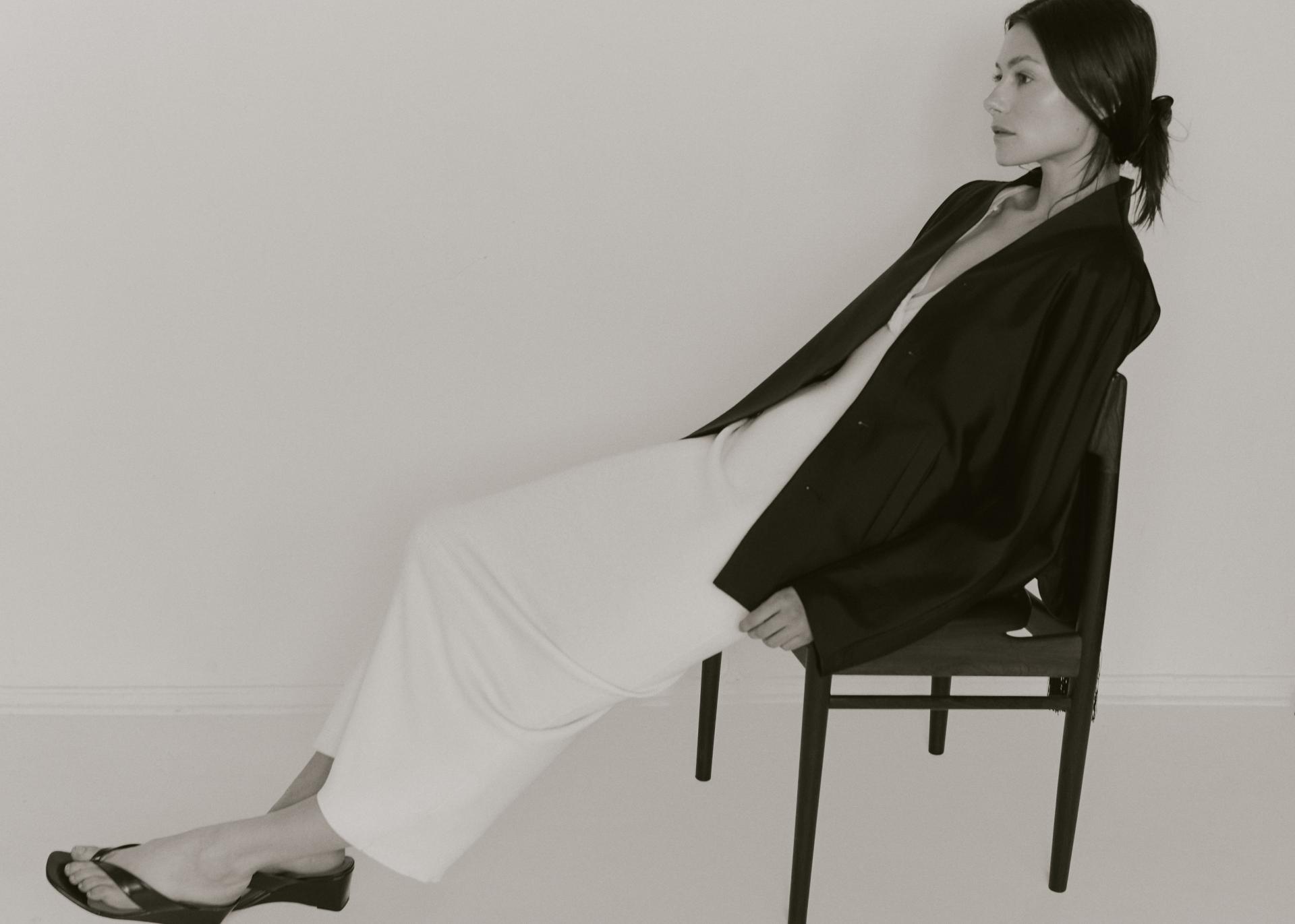 Lore Wool Silk Sculptural Jacket · Noir