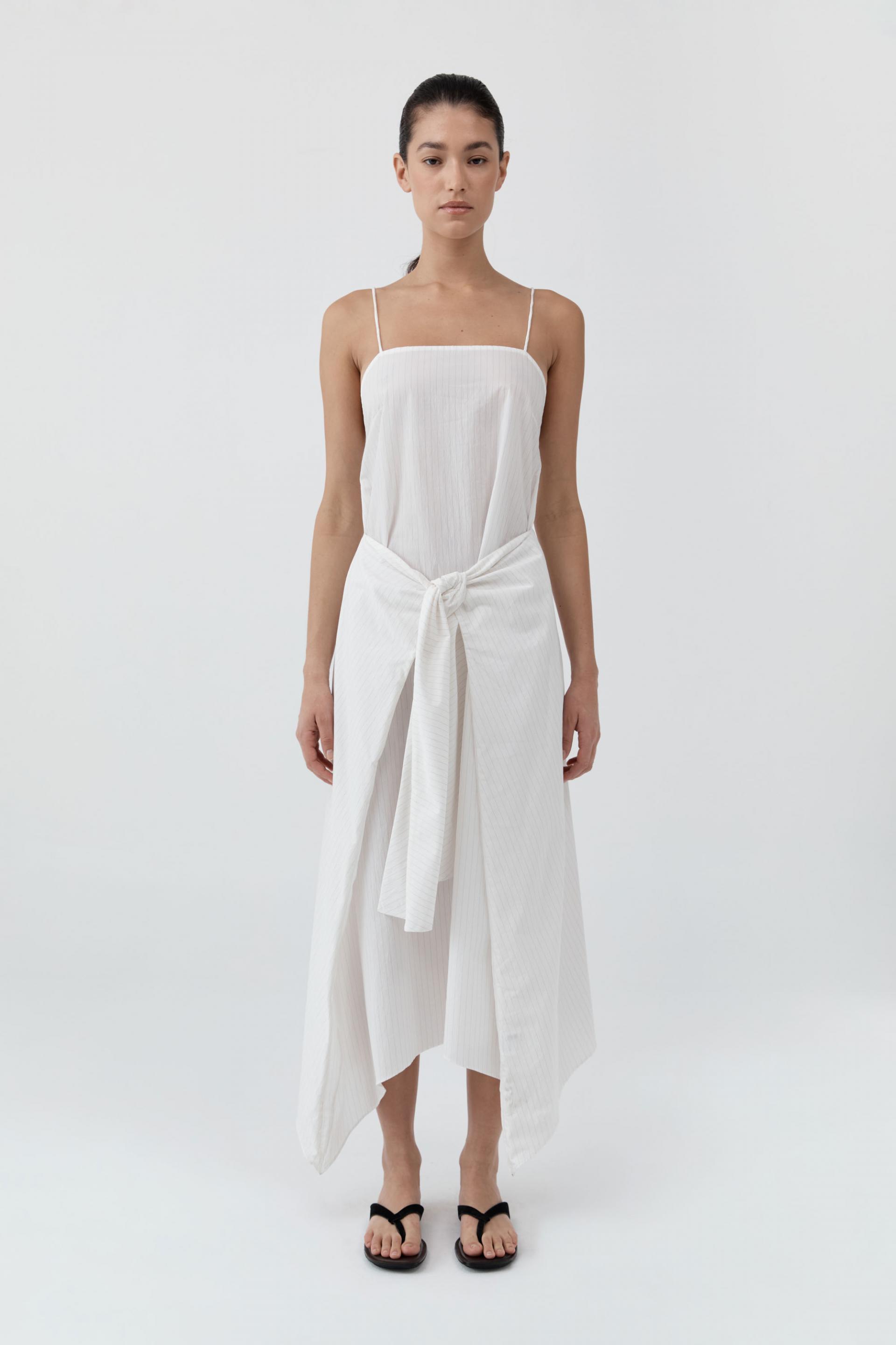Pinstripe Relaxed Cocoon Dress · White