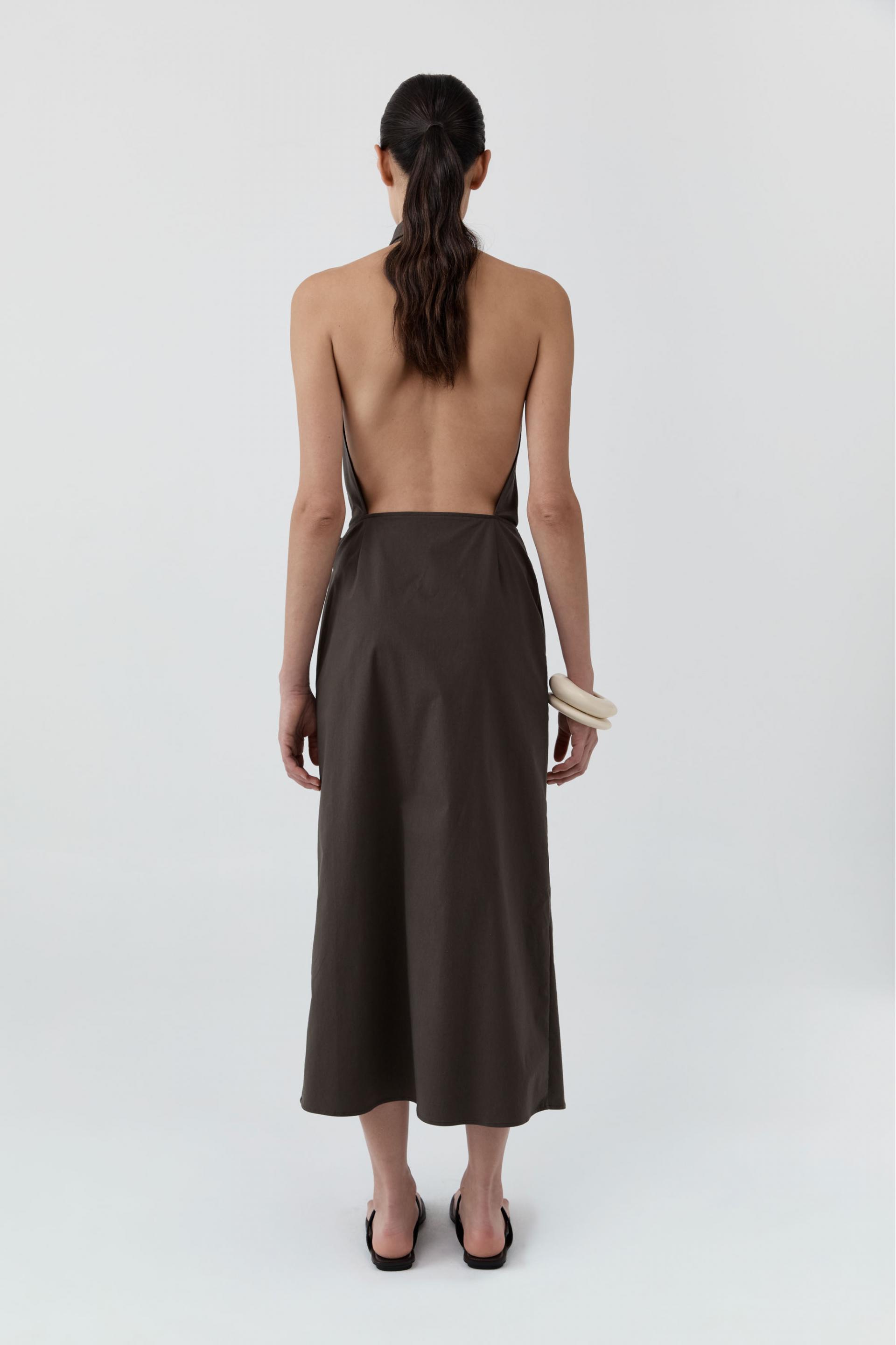 Halter Wrap Backless Dress · Wood