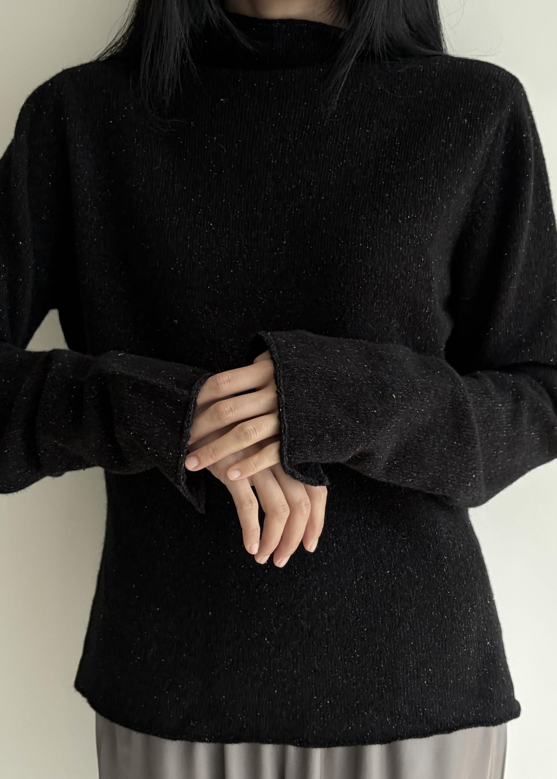 Wool Silk Mock-neck Sweater · Black