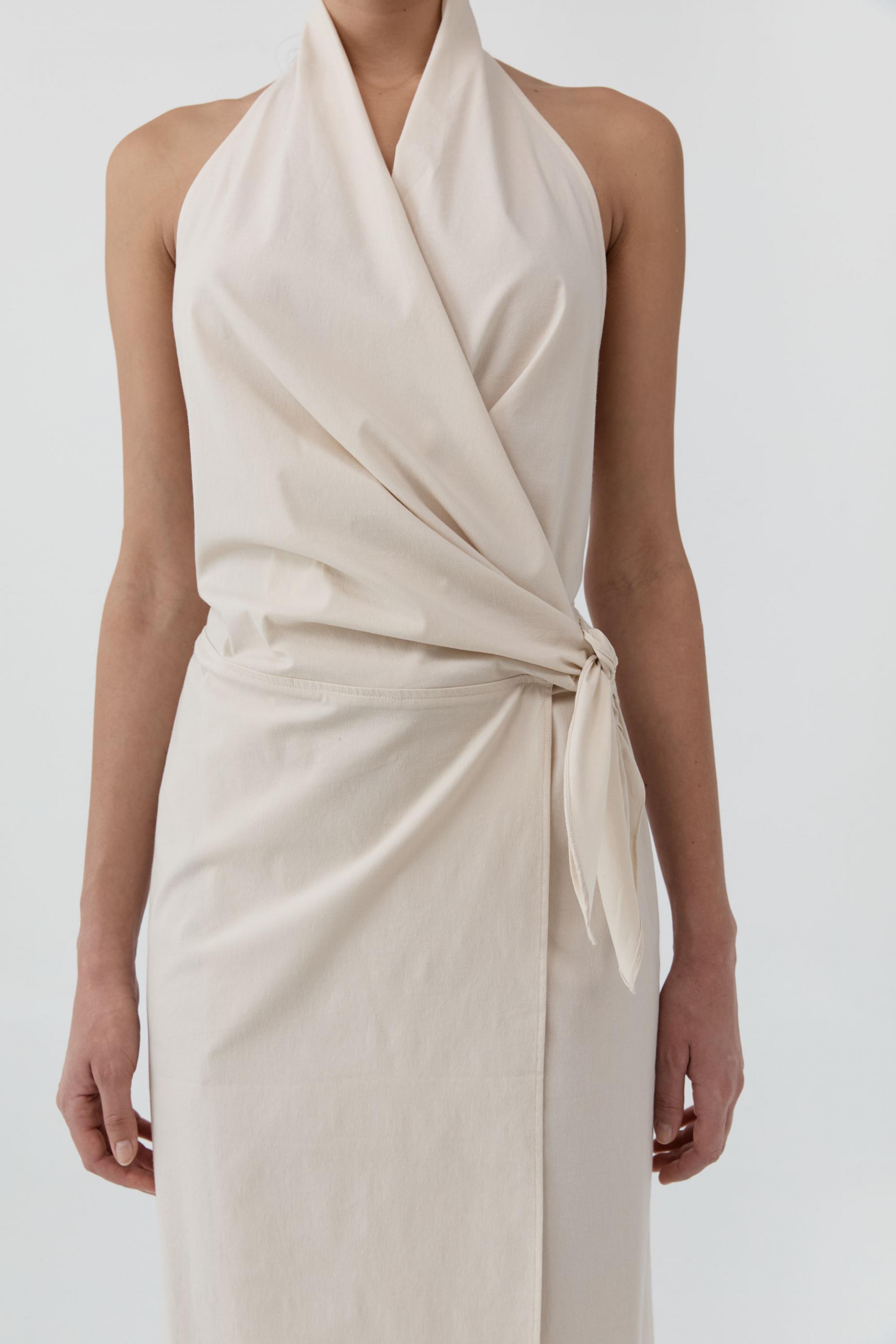 Halter Wrap Backless Dress · Porcelain