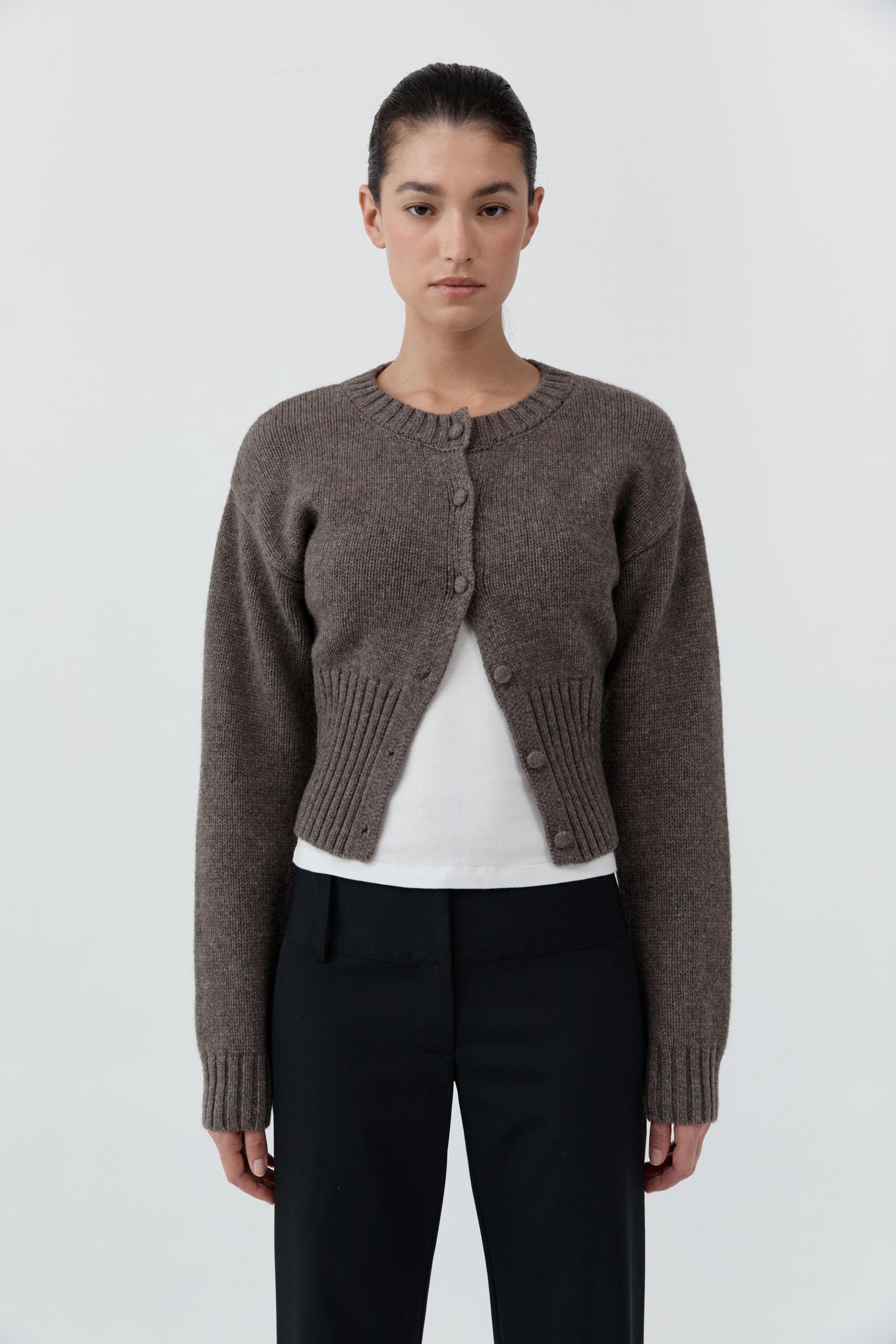 Wool Cardigan · Taupe Melange