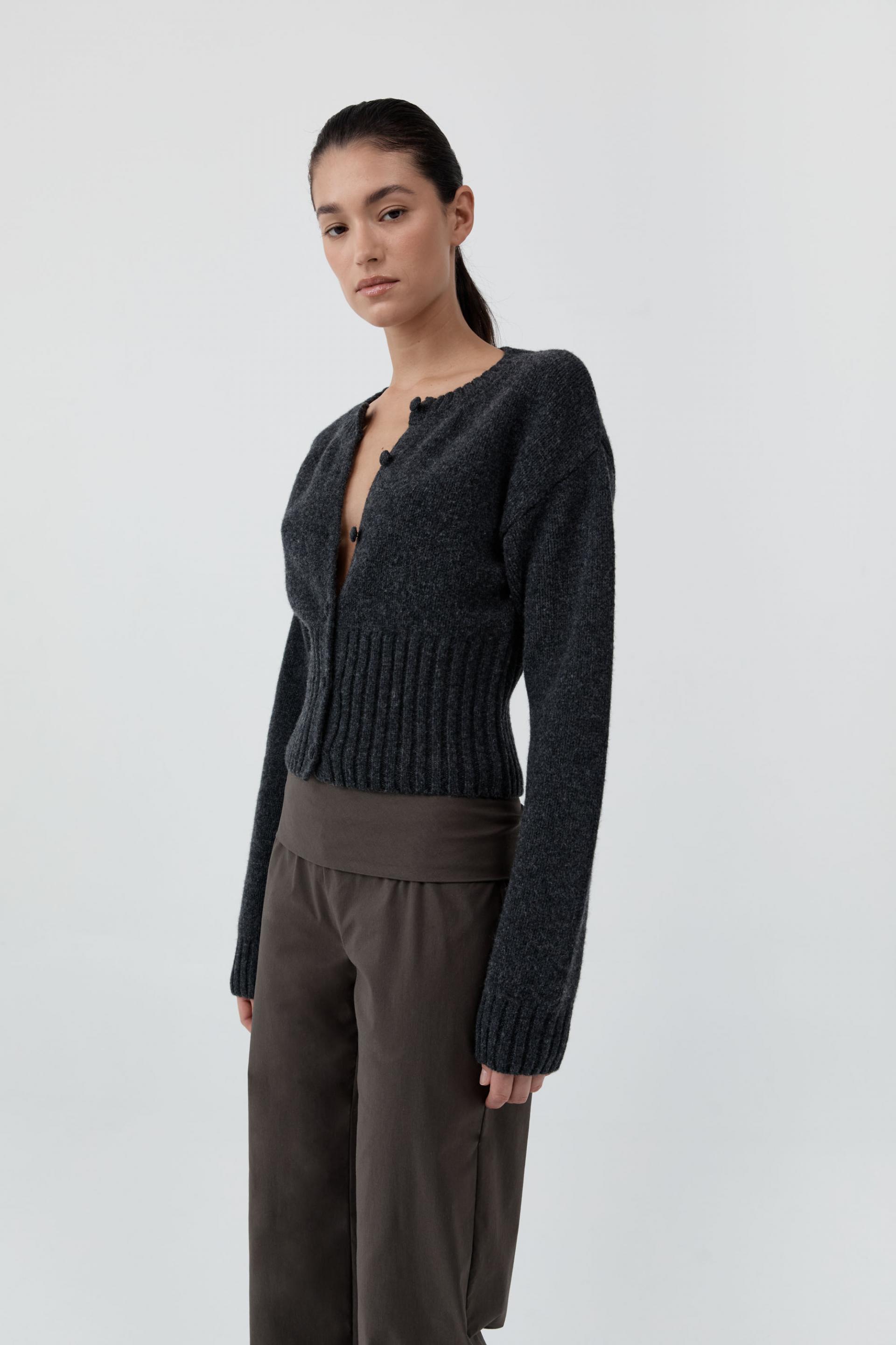 Wool Cardigan · Dark Charcoal Melange