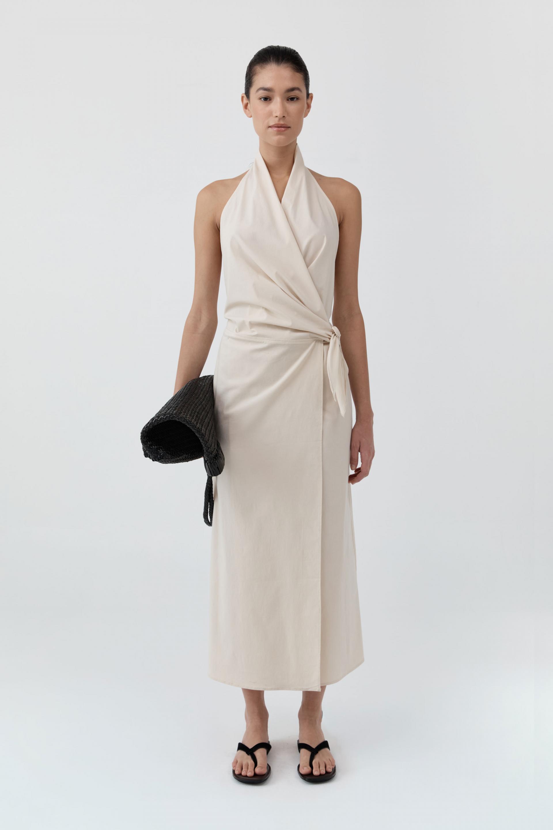 Halter Wrap Backless Dress · Porcelain
