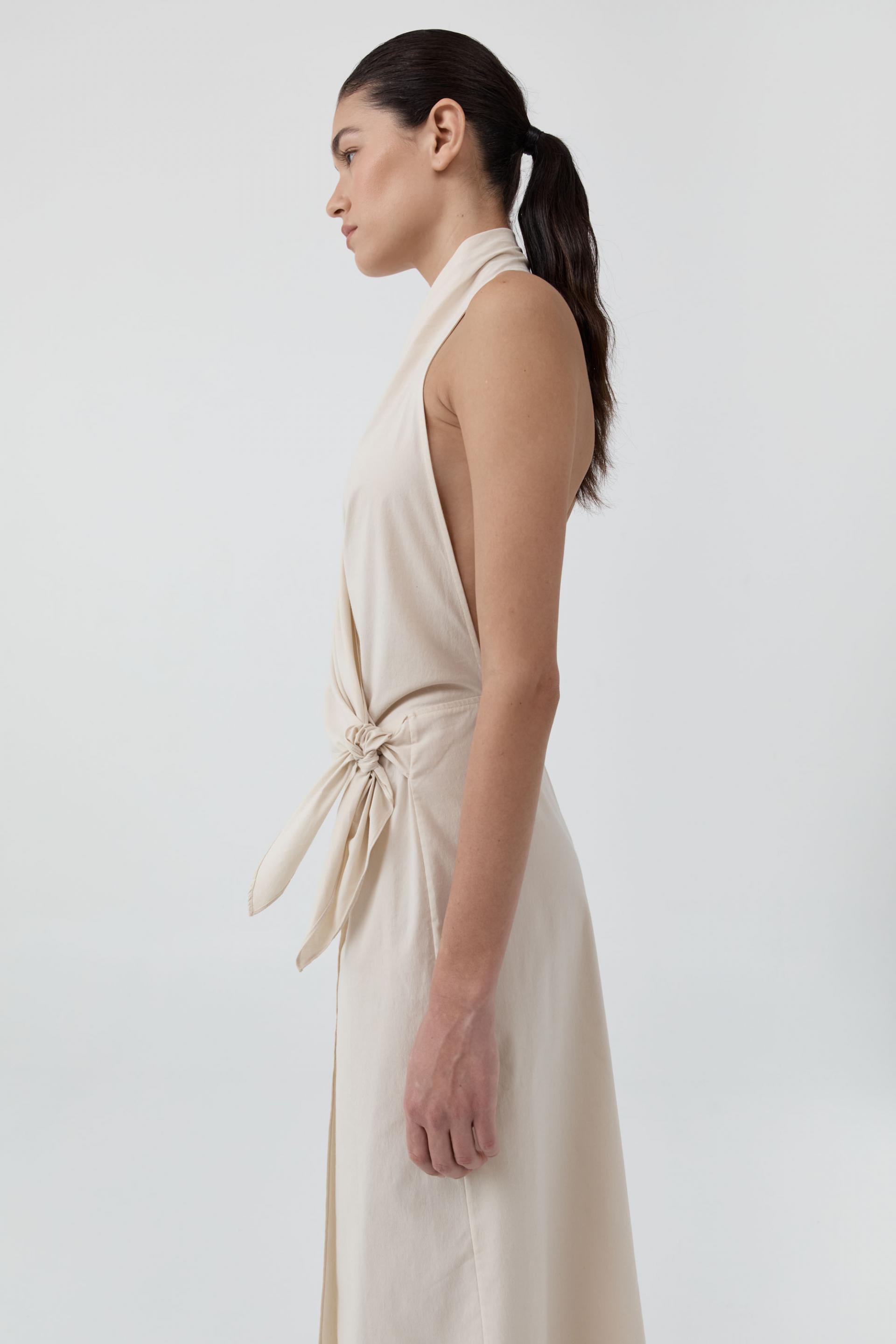 Halter Wrap Backless Dress · Porcelain