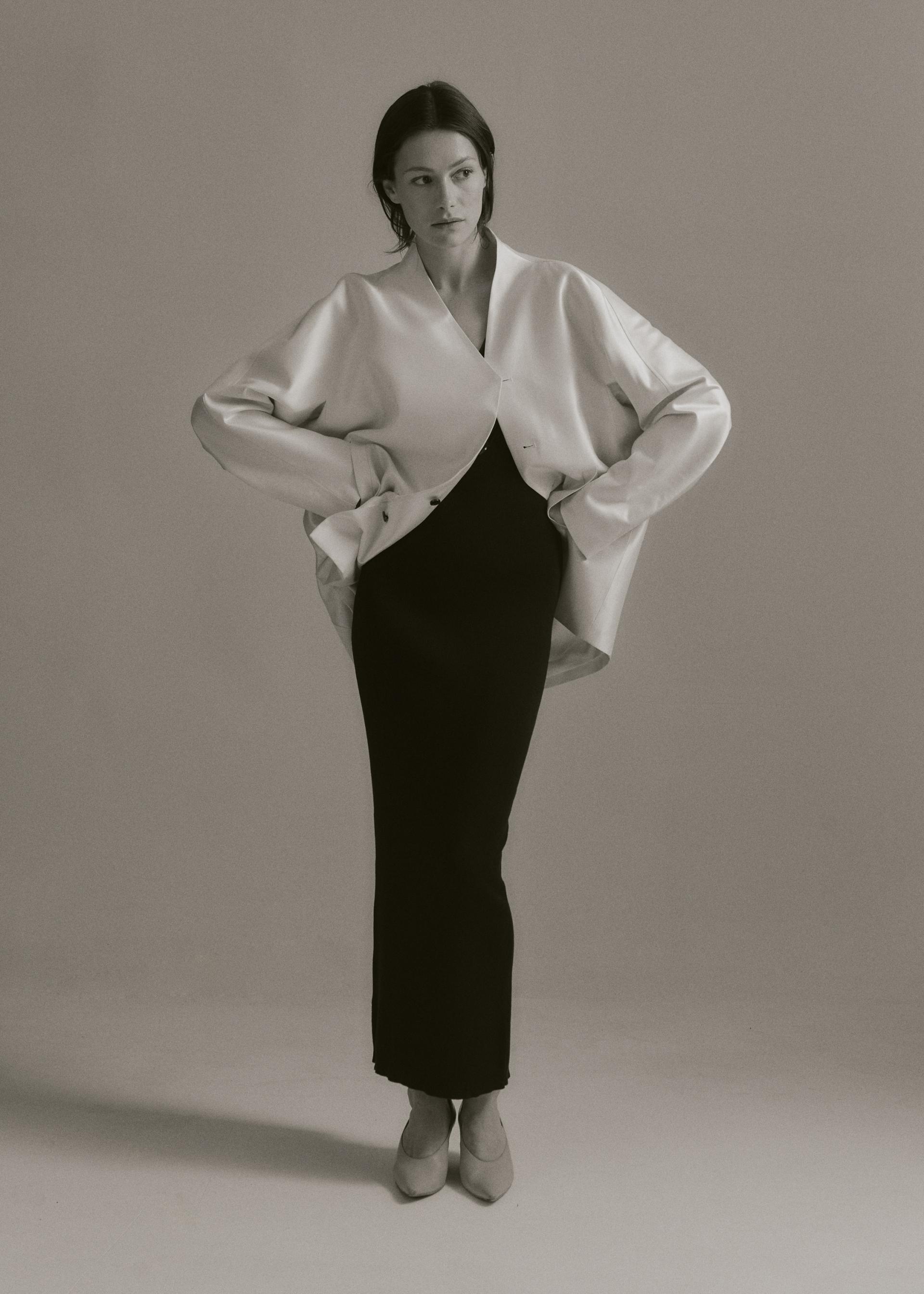 Lore Wool Silk Sculptural Jacket · Ivory