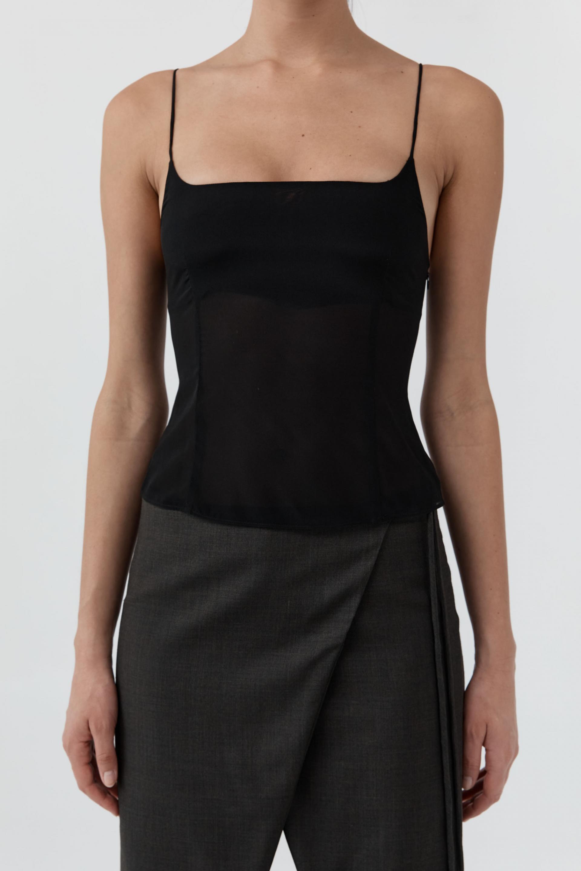 Stretch Silk Cami · Black