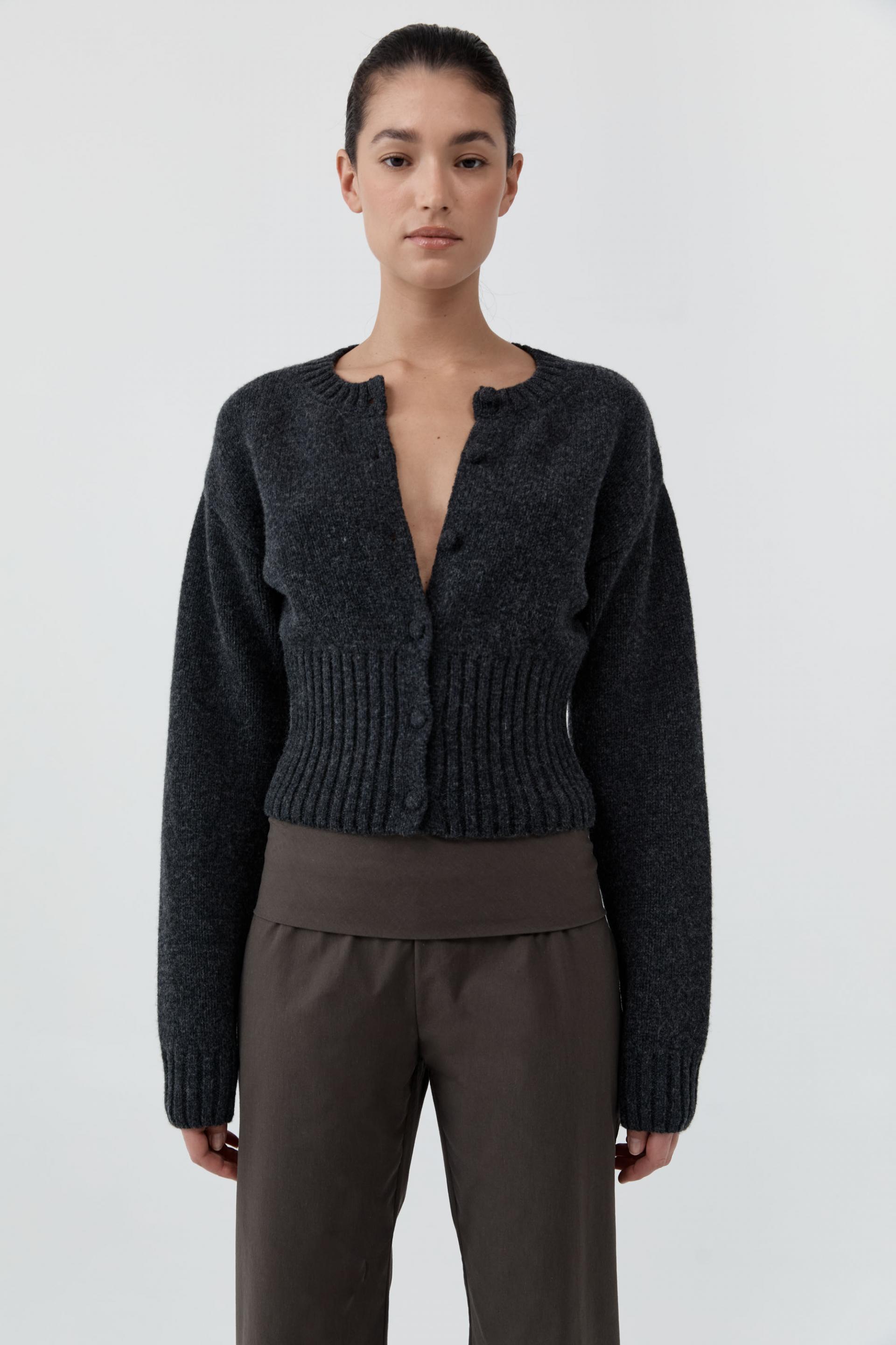 Wool Cardigan · Dark Charcoal Melange