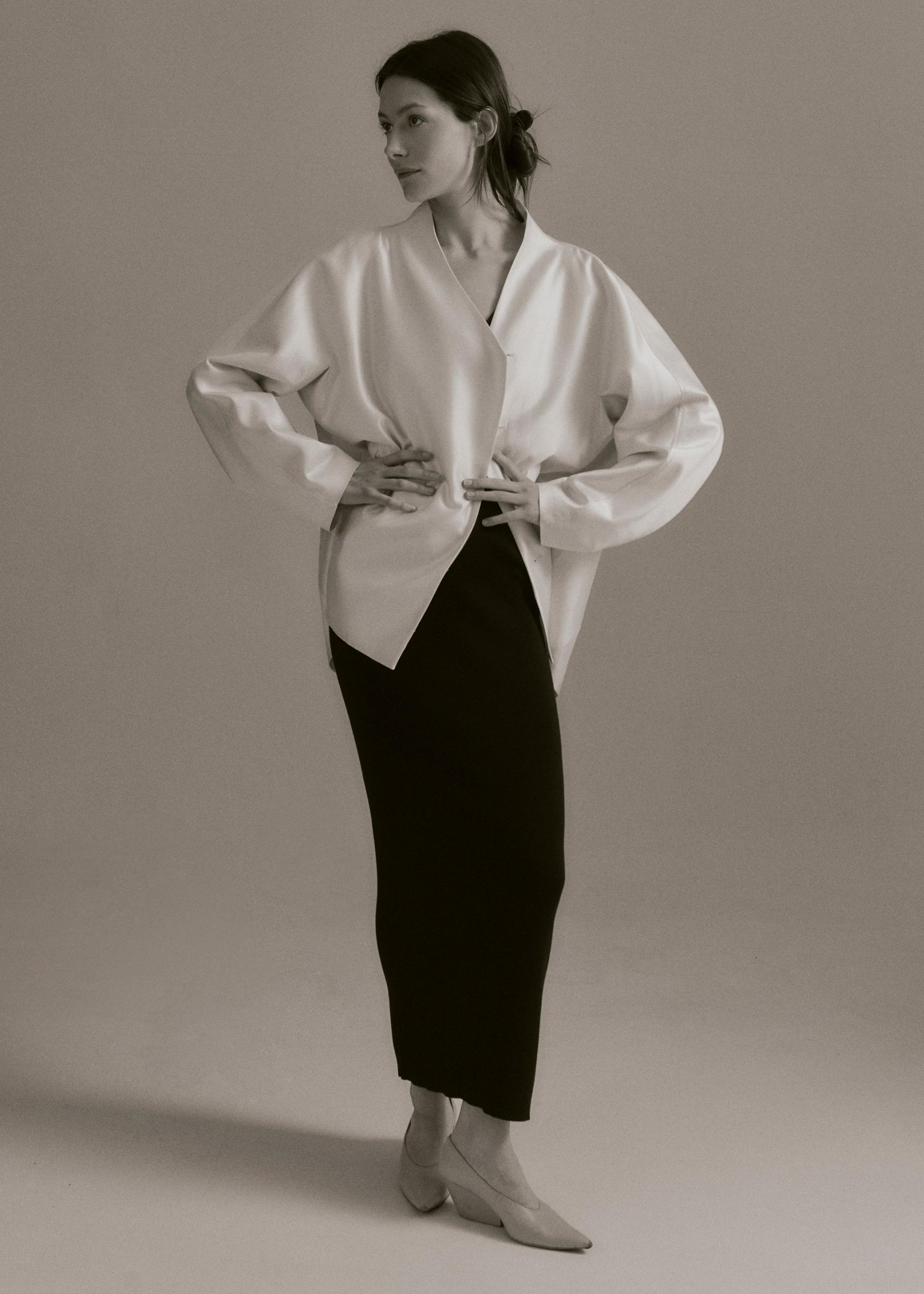 Lore Wool Silk Sculptural Jacket · Ivory