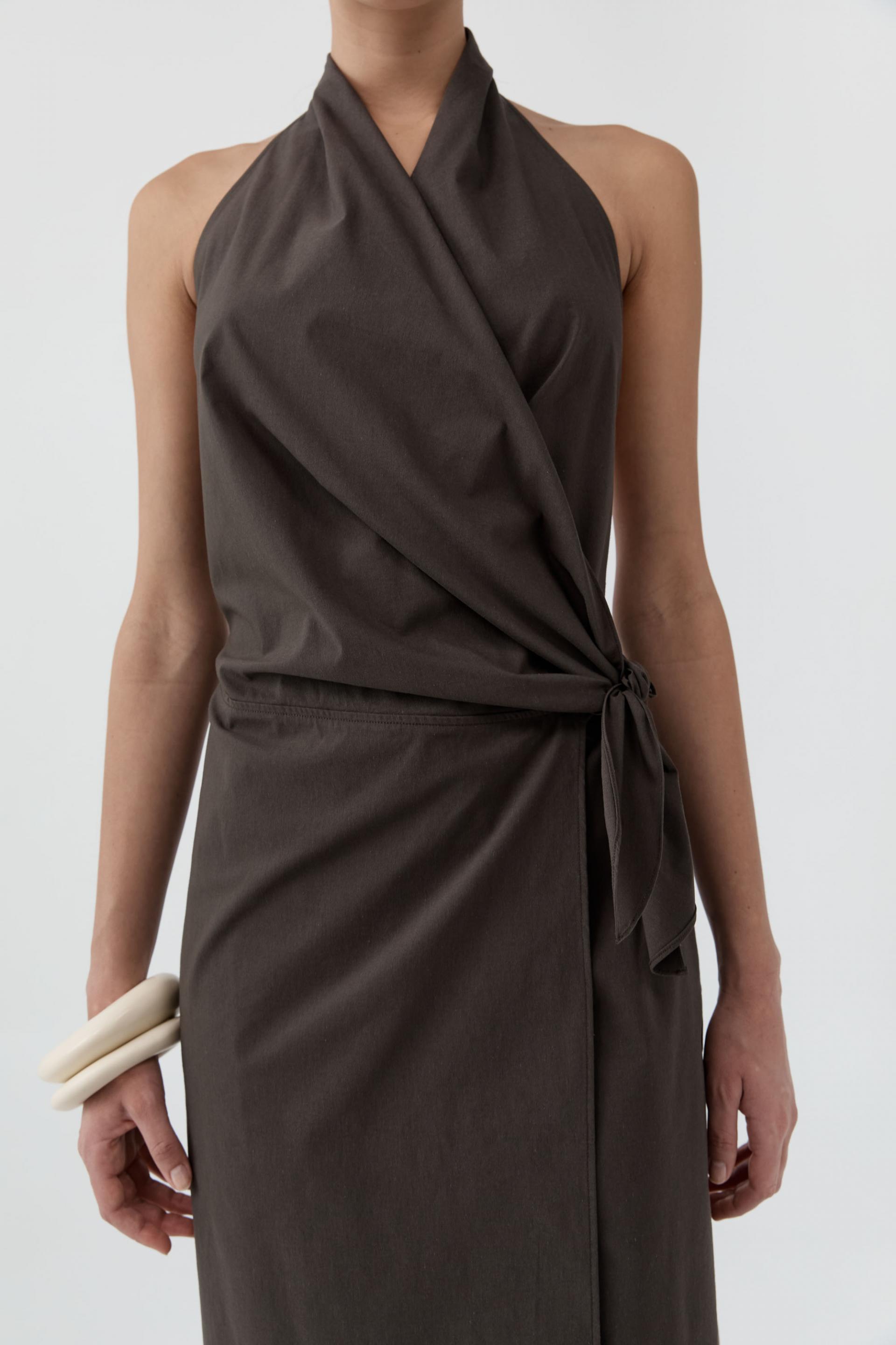 Halter Wrap Backless Dress · Wood