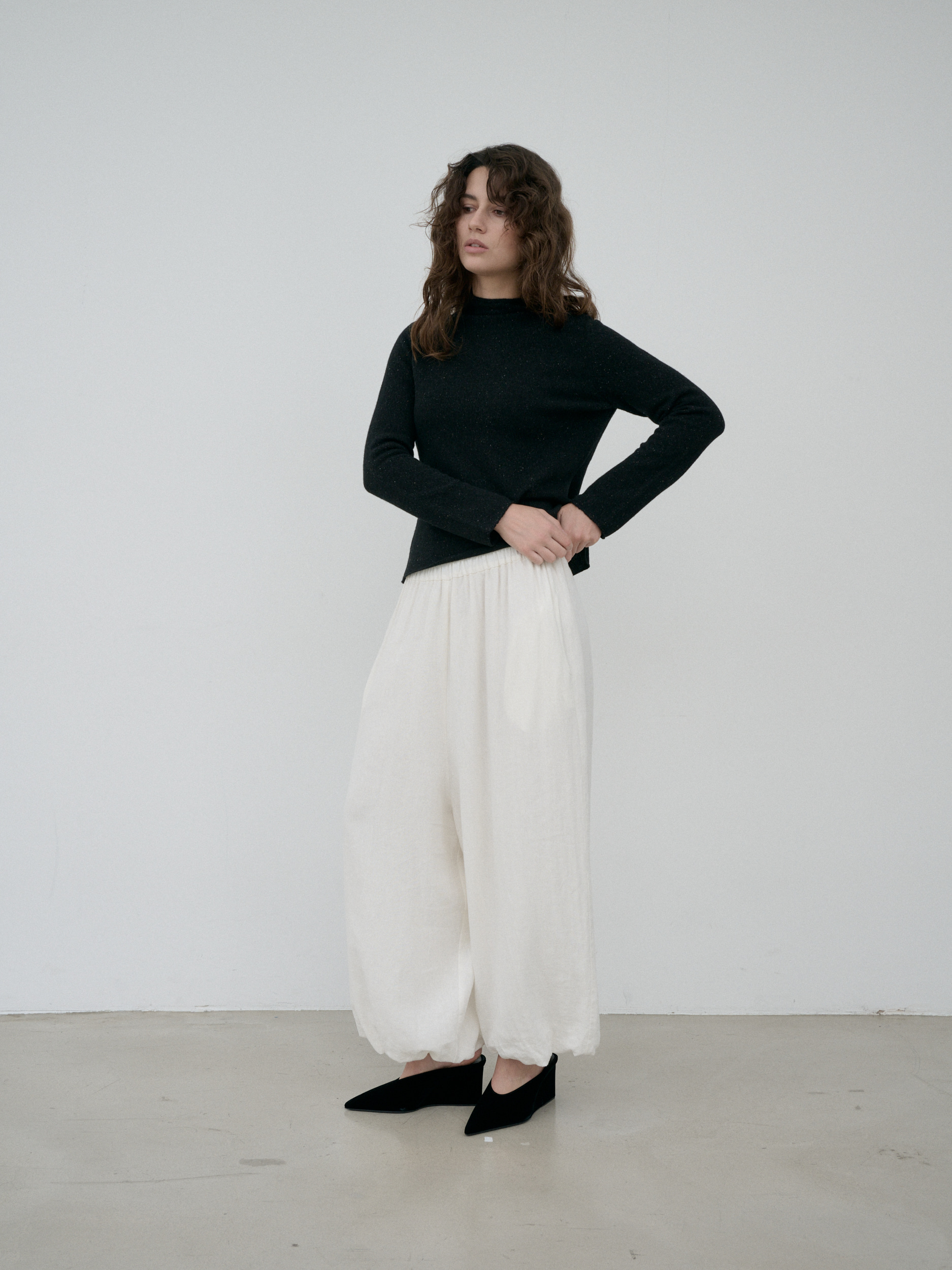 Wool Silk Mock-neck Sweater · Black