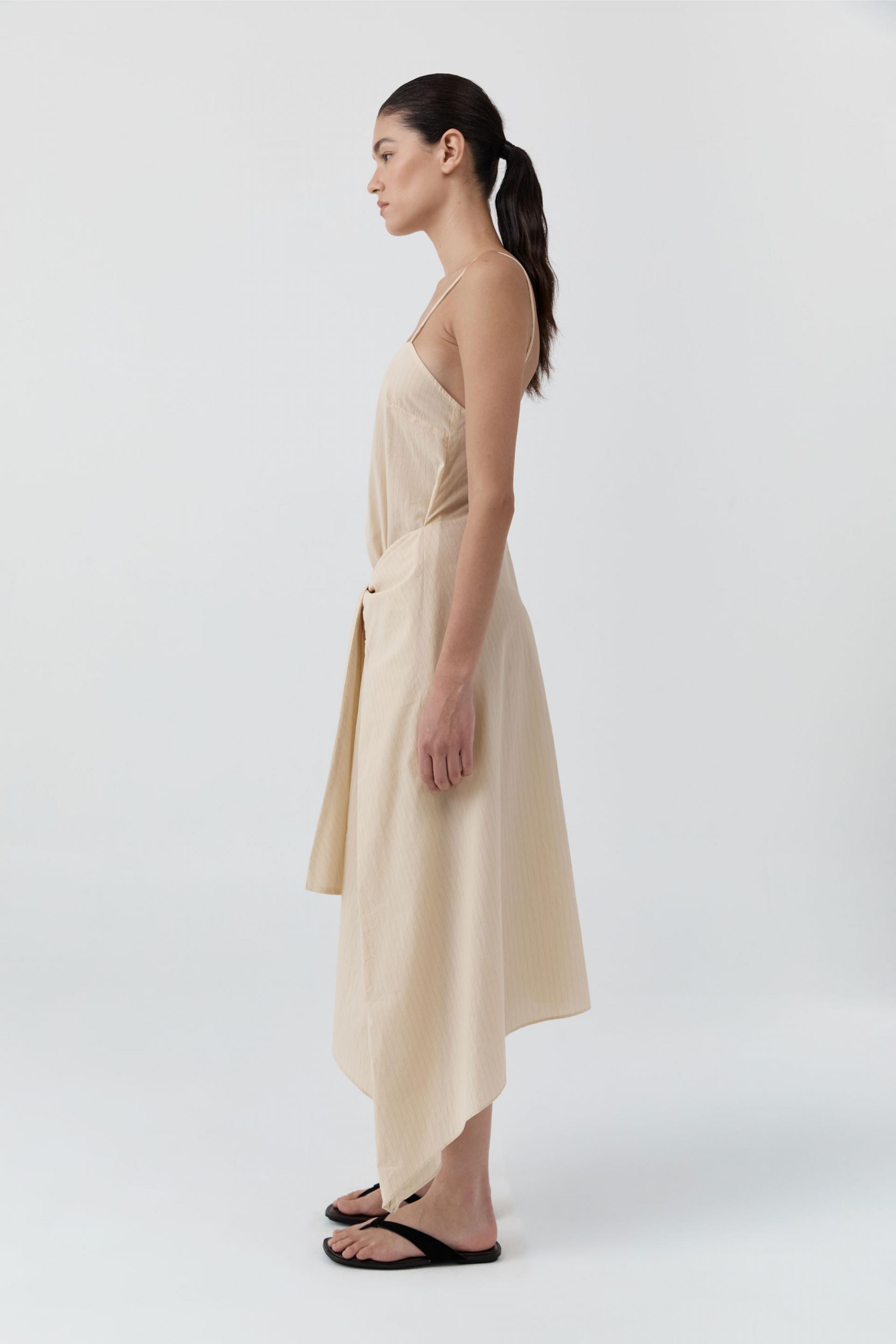 Pinstripe Relaxed Cocoon Dress · Straw