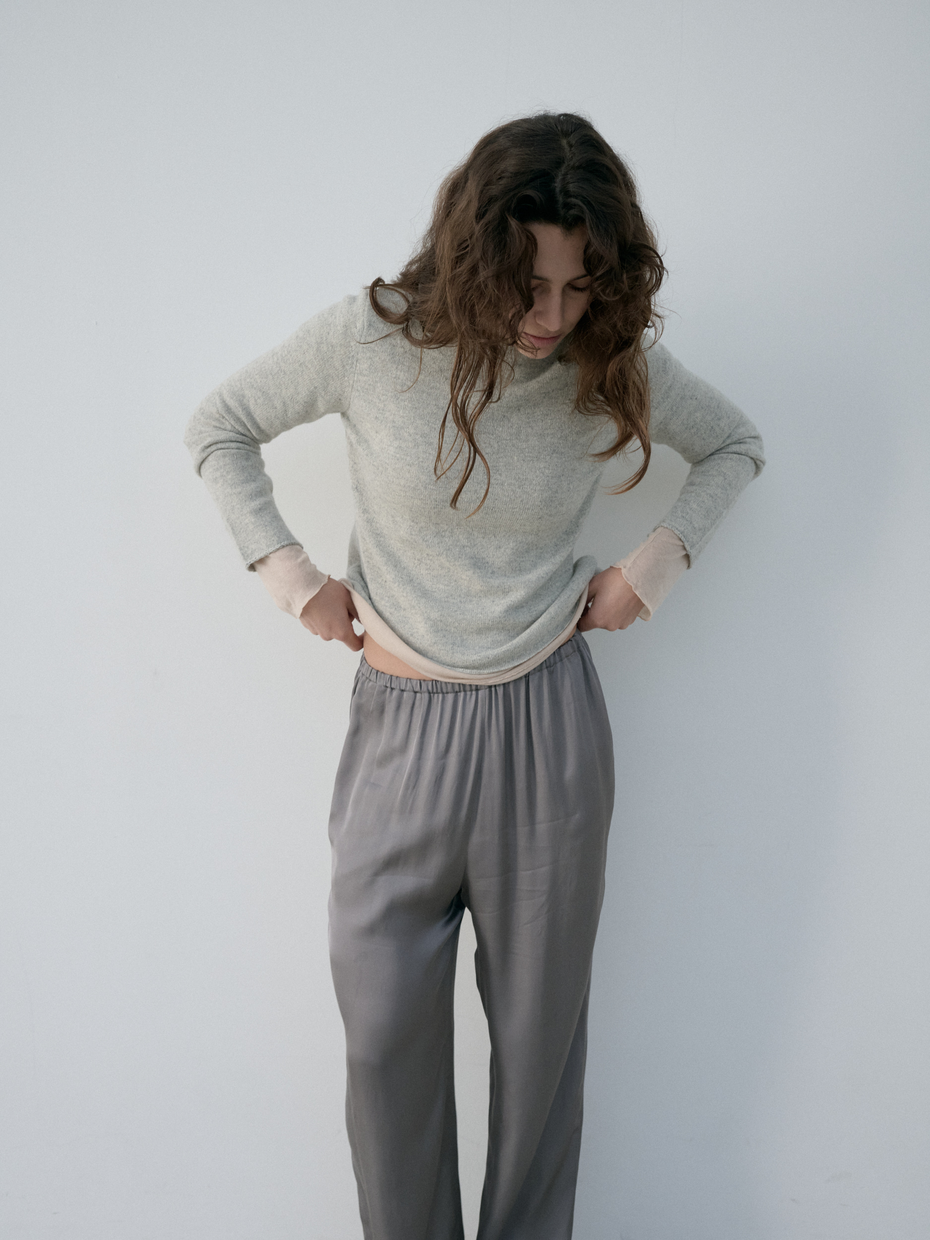 Wool Silk Mock-neck Sweater · Grey