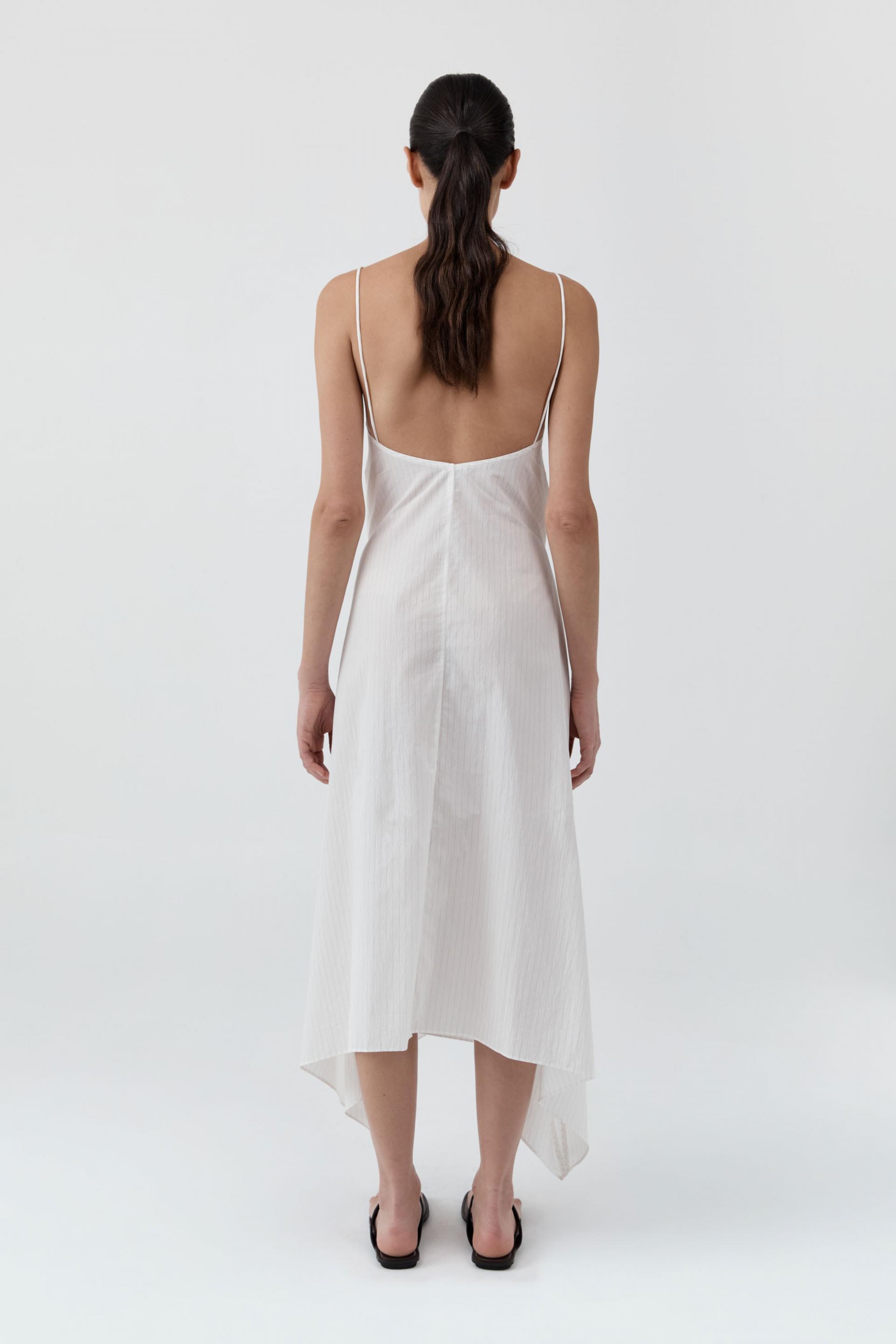 Pinstripe Relaxed Cocoon Dress · White