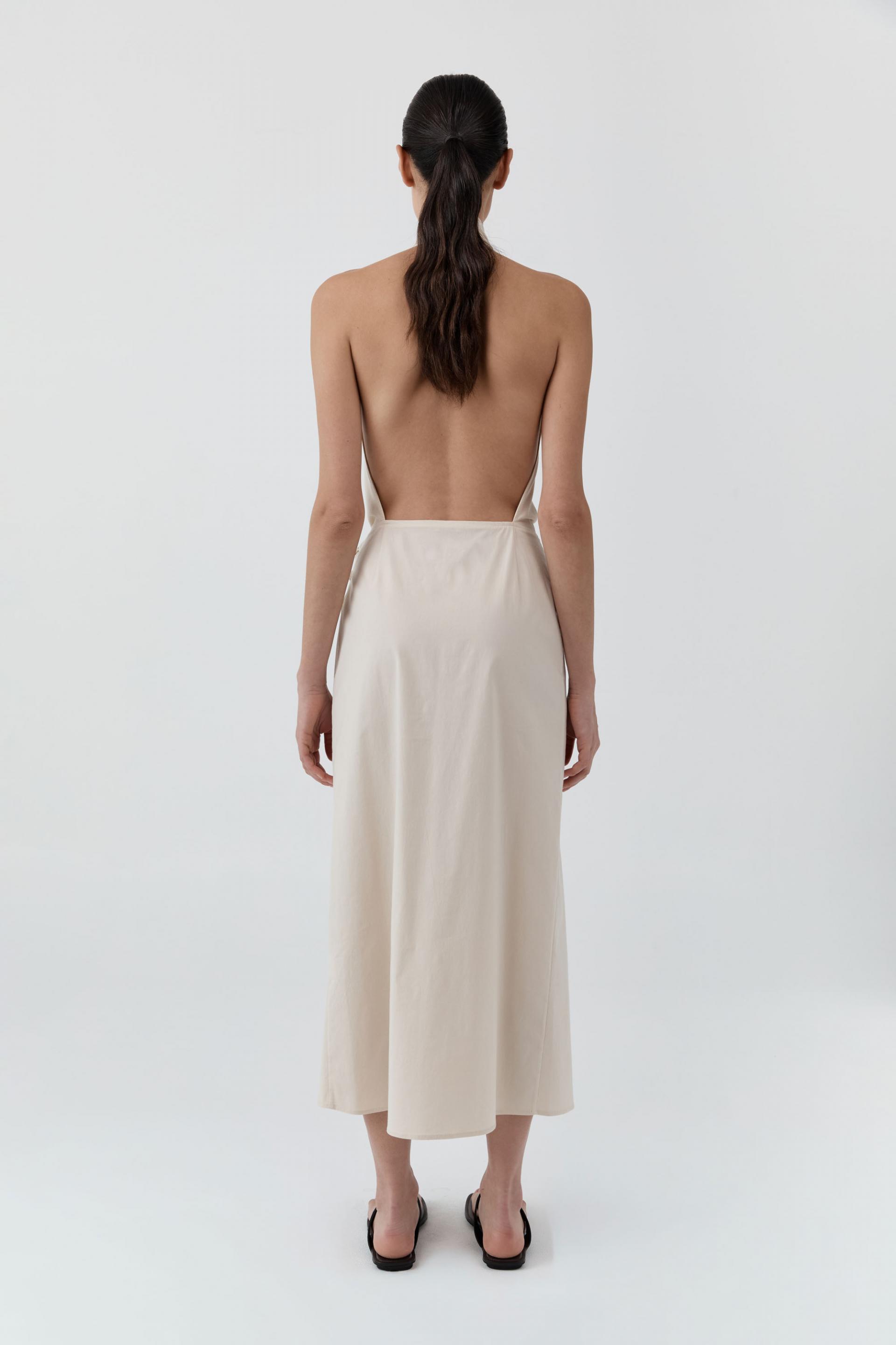 Halter Wrap Backless Dress · Porcelain