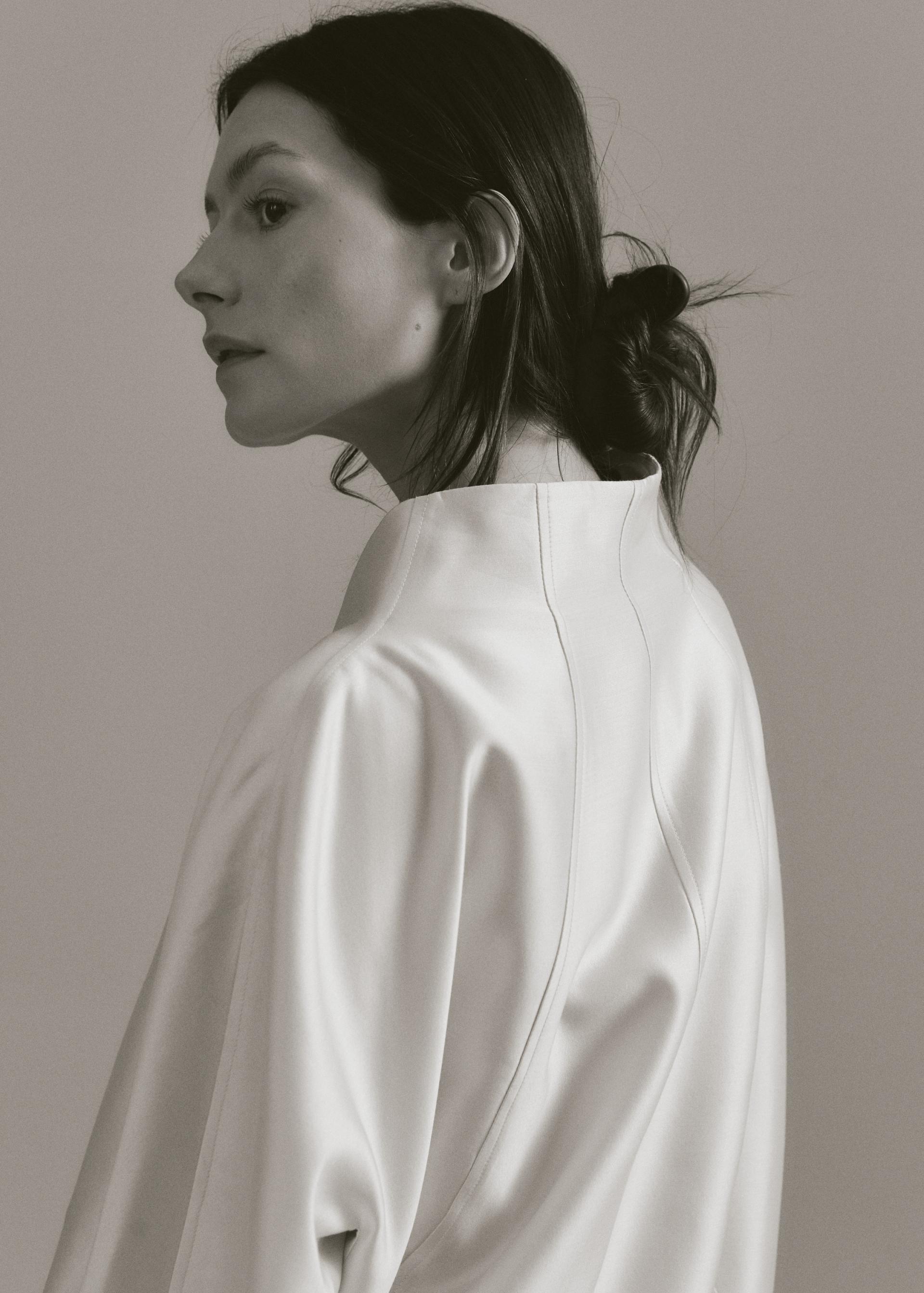 Lore Wool Silk Sculptural Jacket · Ivory