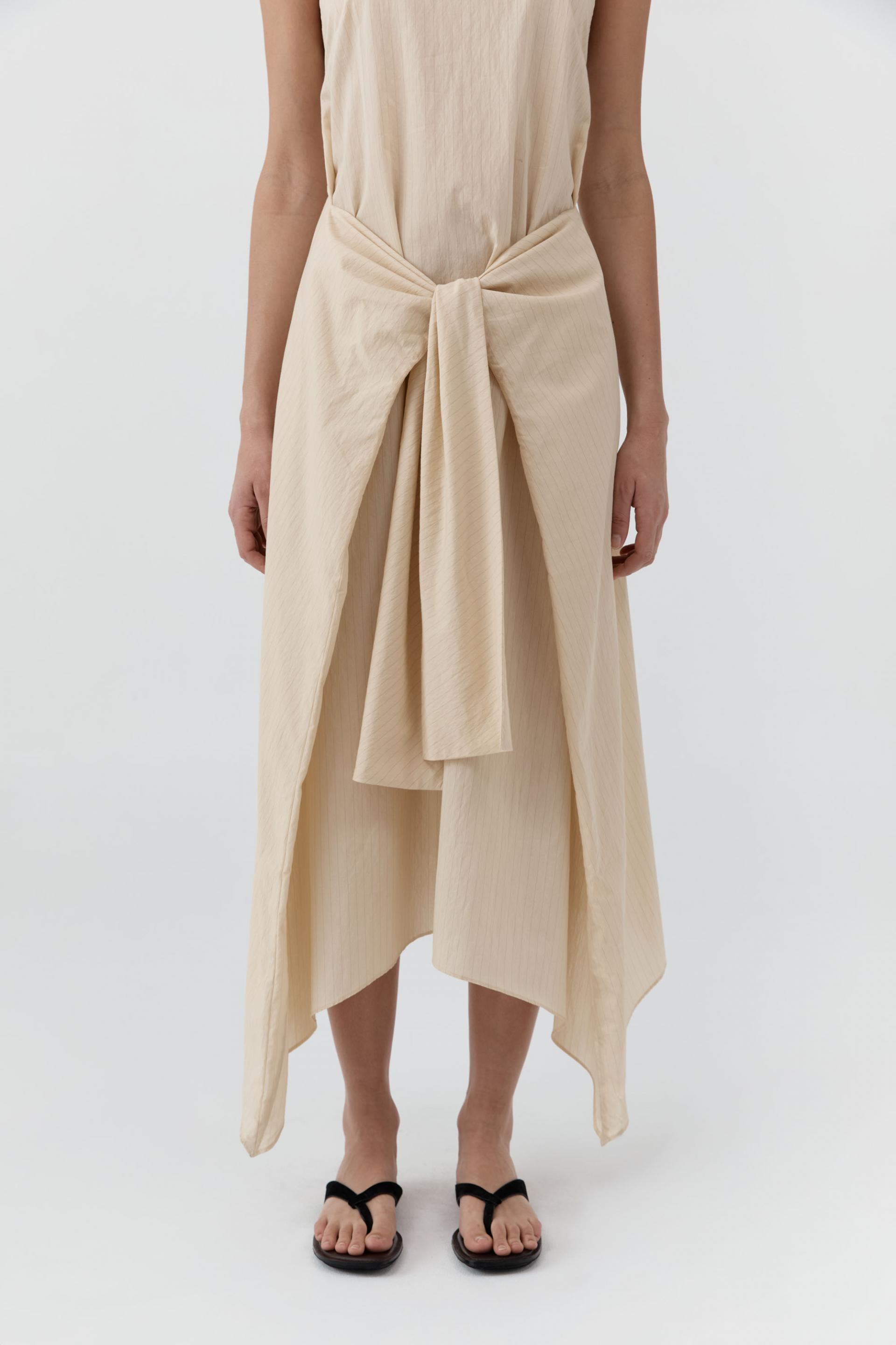Pinstripe Relaxed Cocoon Dress · Straw