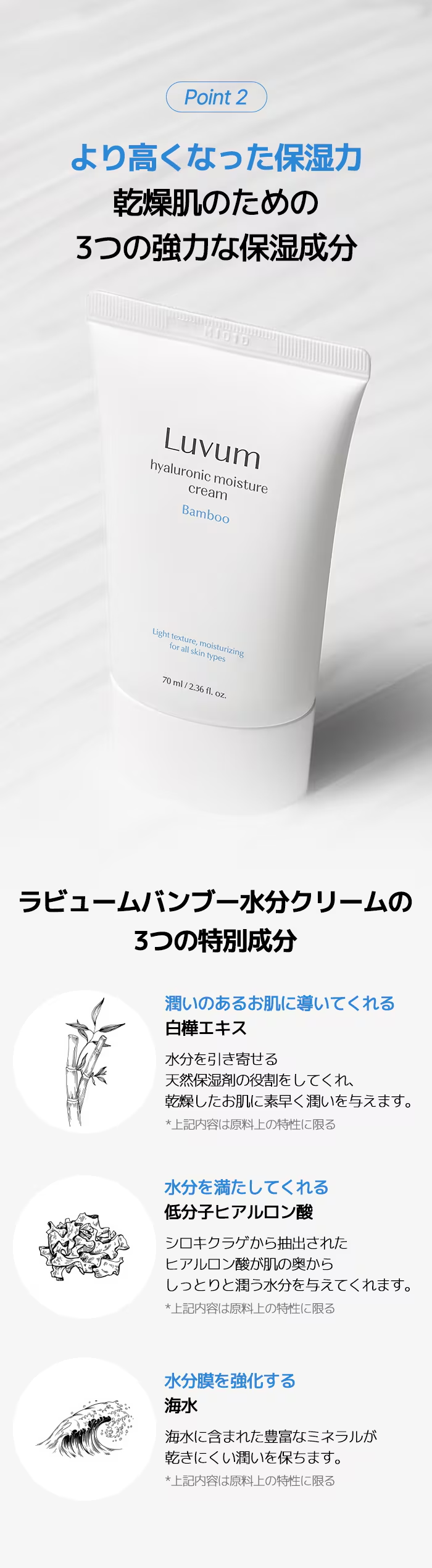 べたつきなし水分クリーム】バンブーヒアルロン酸水分クリーム 70ml【低分子ヒアルロン酸・うるおいチャージ】