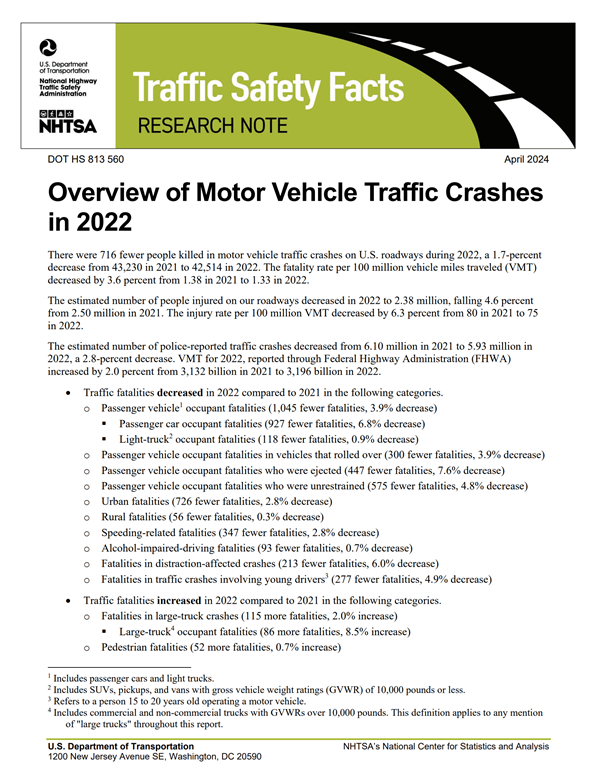 (NHTSA) 2022년 자동차 교통사고 사망자 조기 추정 (Overview Of Motor Vehicle Traffic ...