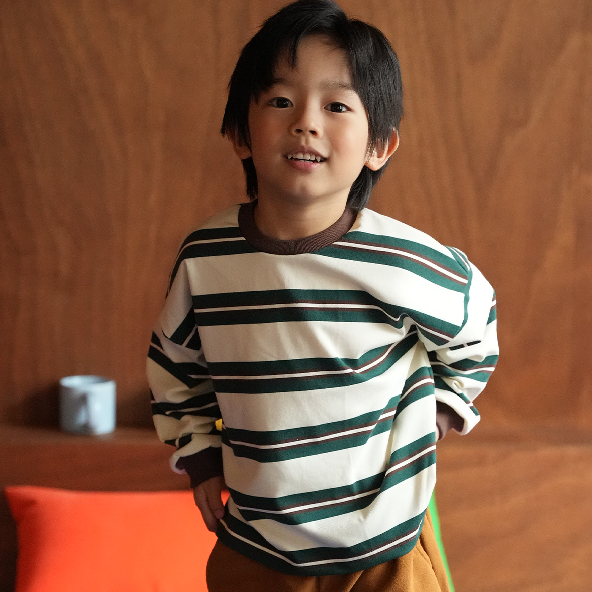 DODO BASIC Oversized Stripe T-Shirt ( Dark Green / Brown / Ivory )