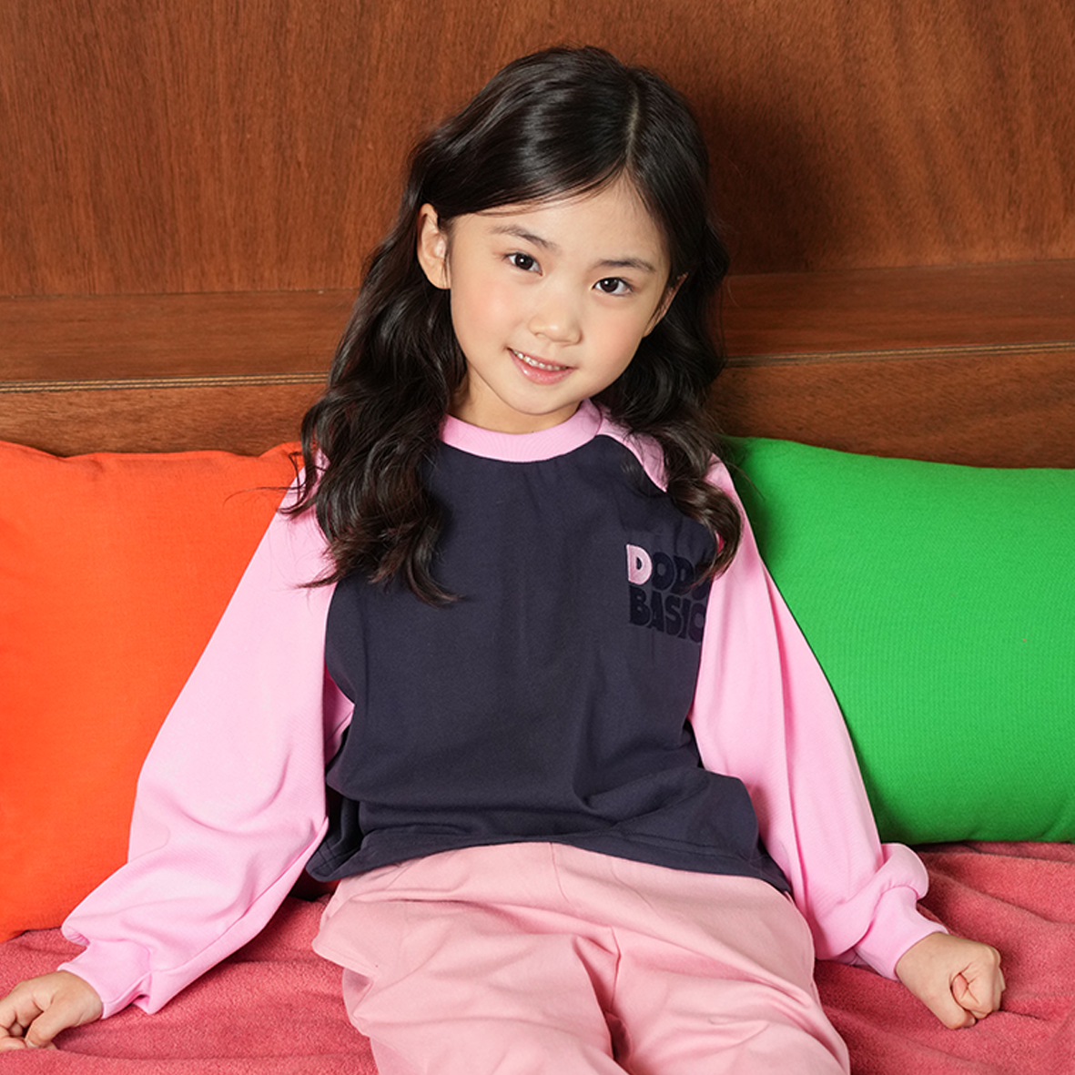 DODO BASIC Reglan T-Shirt ( Navy / Milkshake Pink )