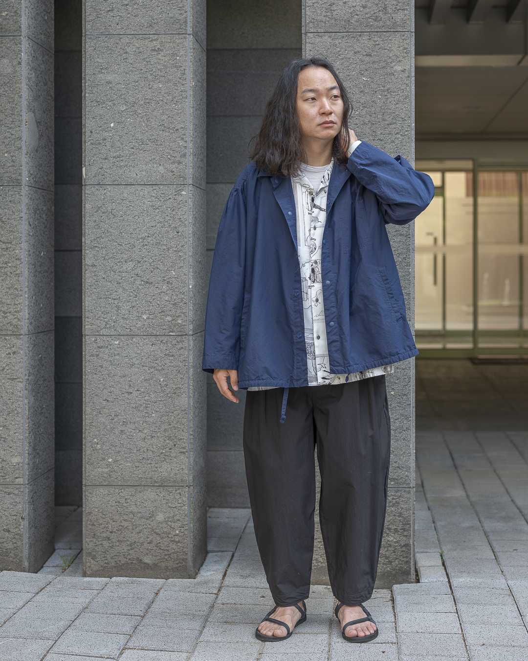 ポータークラシック POPLIN GATHERED JACKET -NAVY-