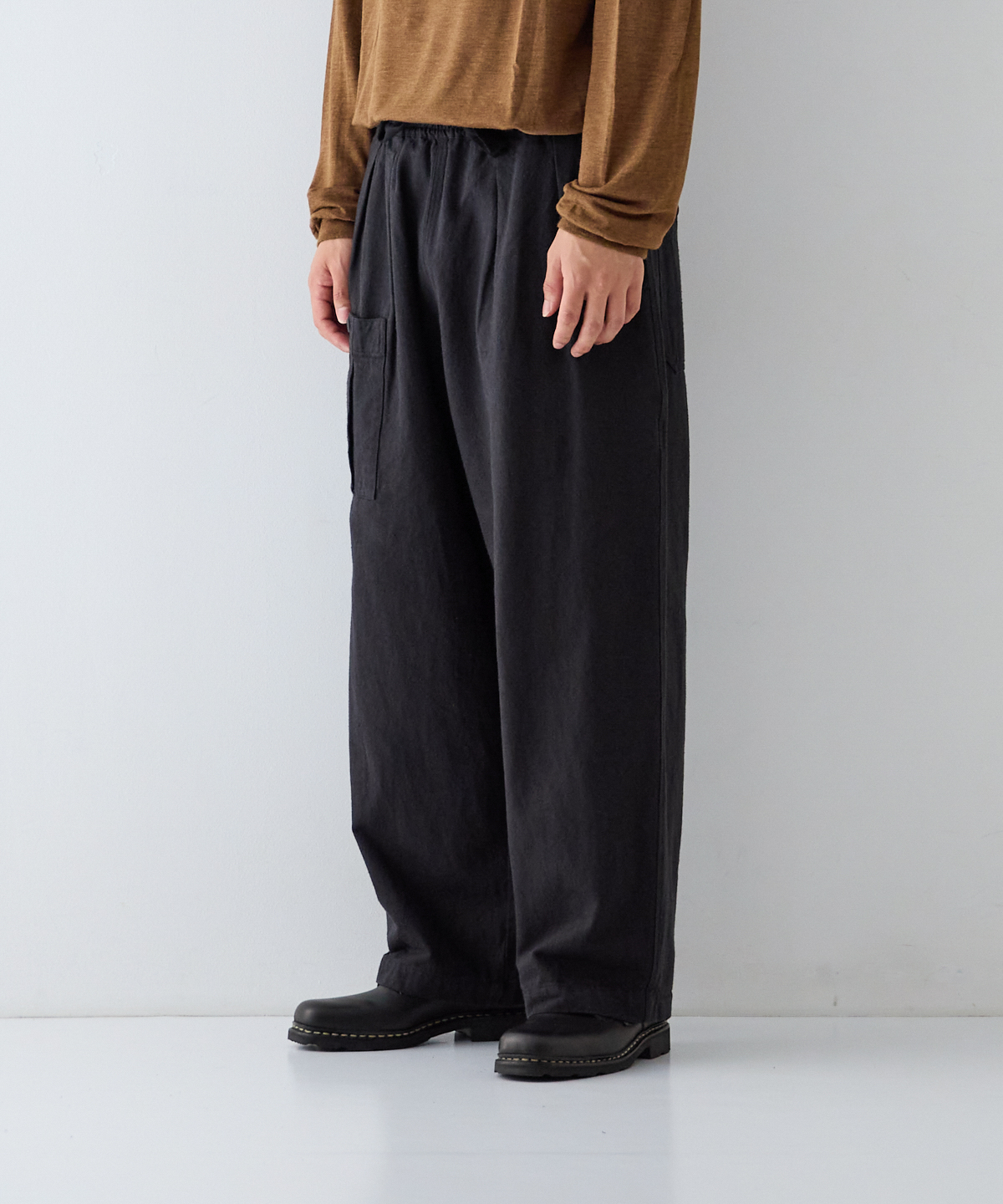 nest Robe CONFECT [네스트로브 컨팩트] - Silk Linen Cotton Nep Easy Work Trousers - Black