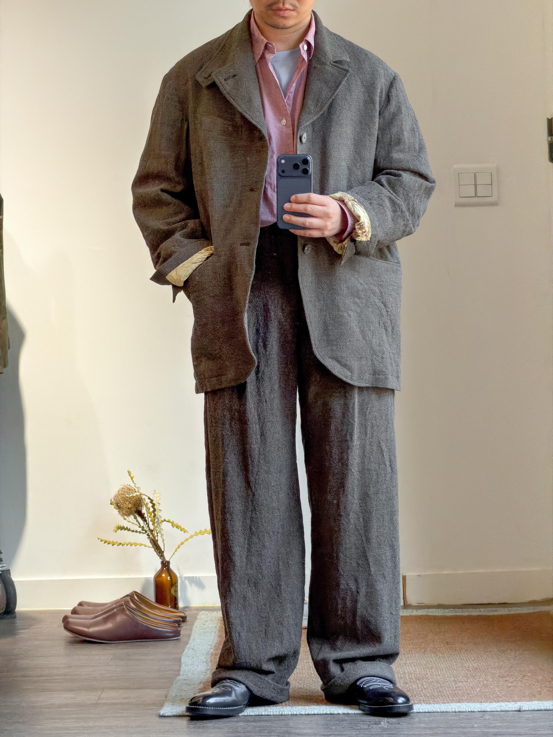 calmlence [캄렌스] - SZ HIGH TWISTED WOOL CLOTH OVERSIZED JACKET - Brown Houndtooth