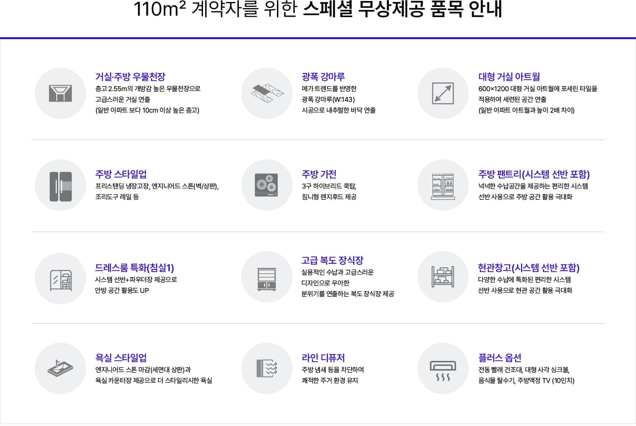 110타입 무상옵션 목록
