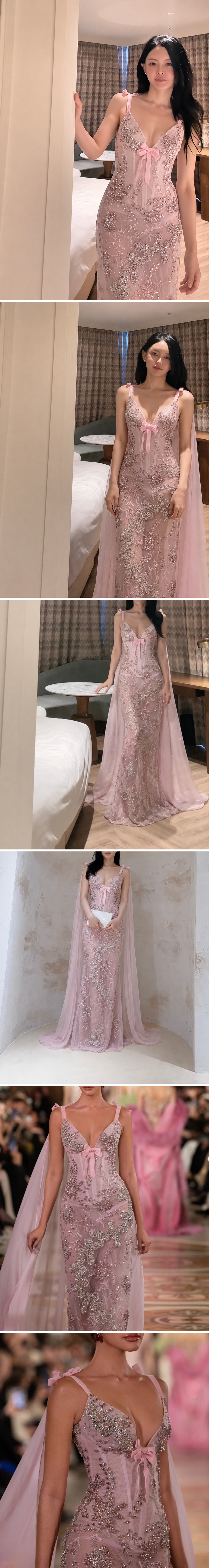 로즈 더스트 크리스탈 코르셋 드레스 Handcrafted Luxury