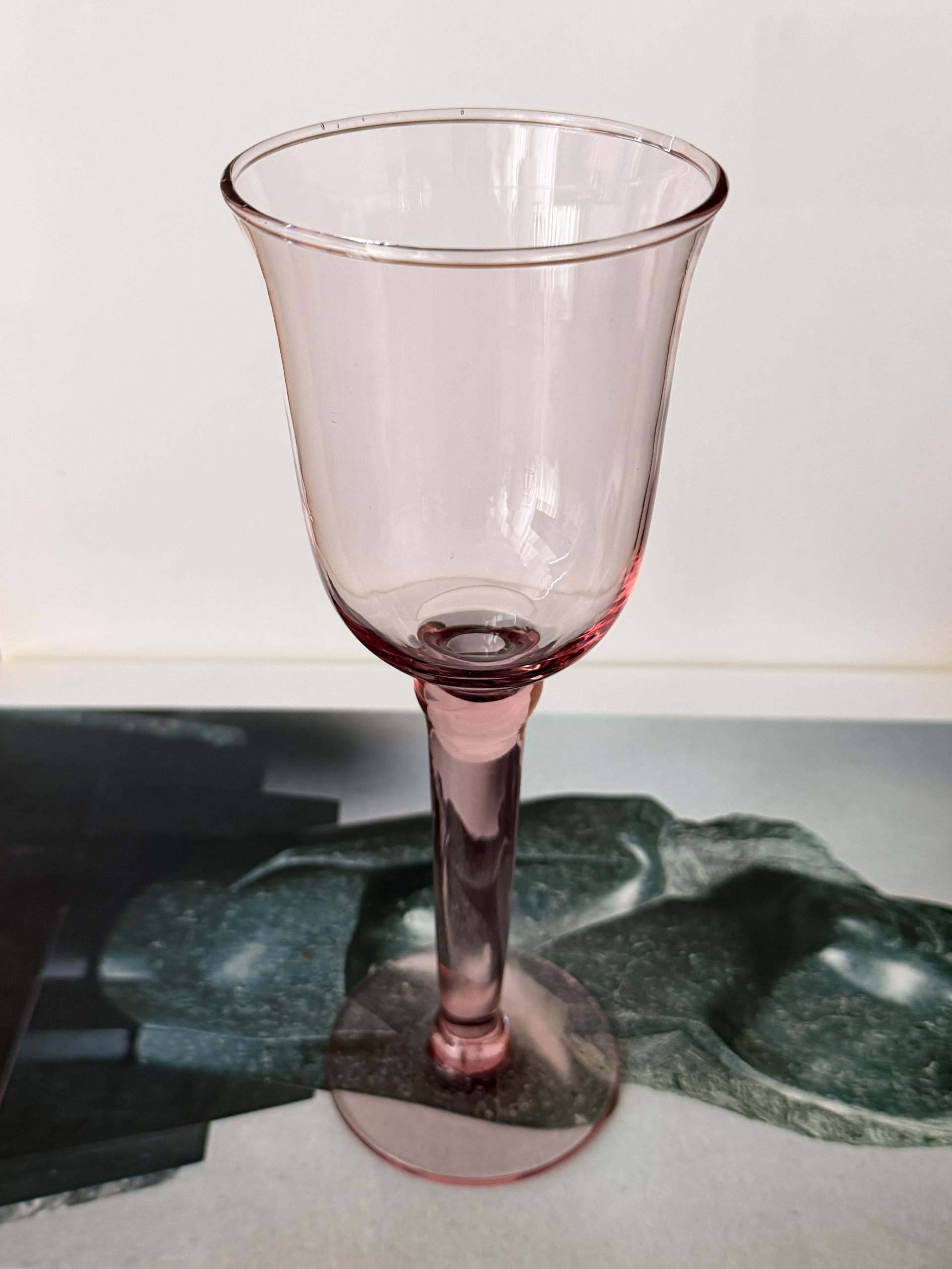 Vintage Handblown Light Pink Wine Glass