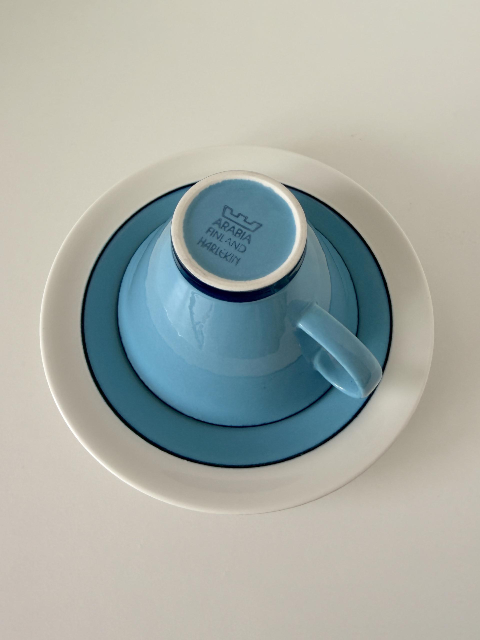 Vintage Arabia Finland Blue Harlekin Cup and Saucer
