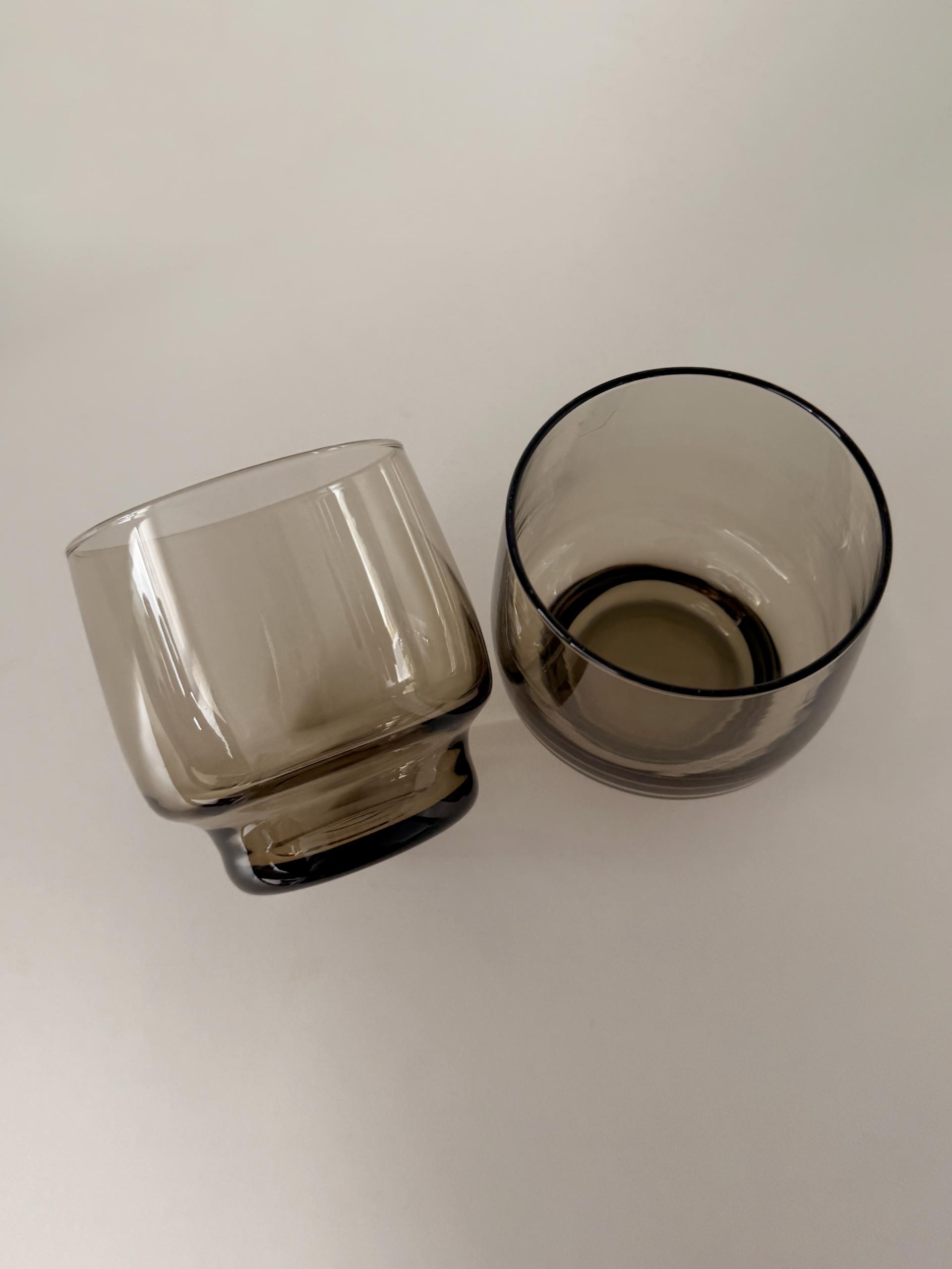 Vintage Luminarc Tivoli Smoky Brown Glass Tumblers, Set of 2