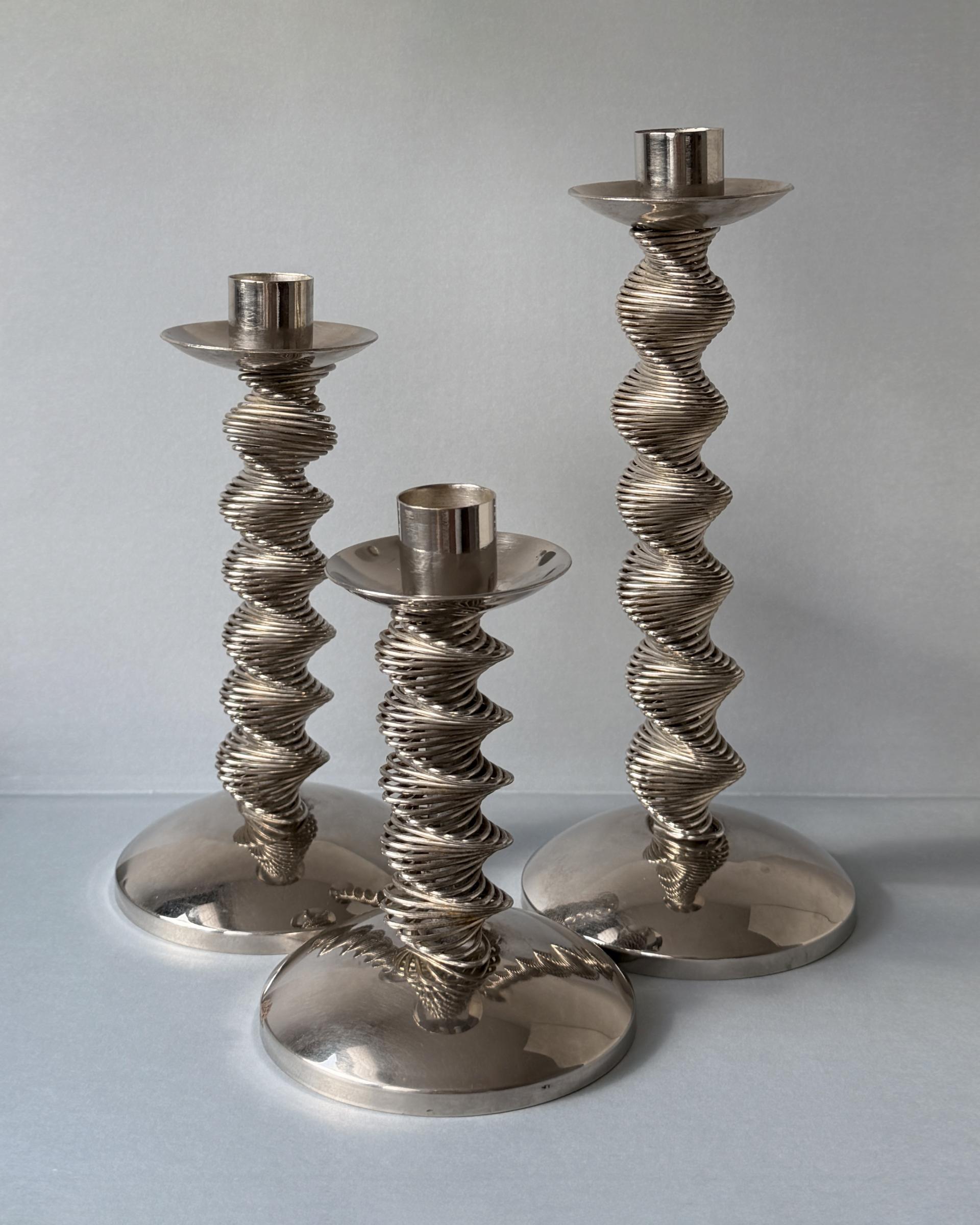 Vintage Silver Plated Twisted Candle Holders, Set of 3