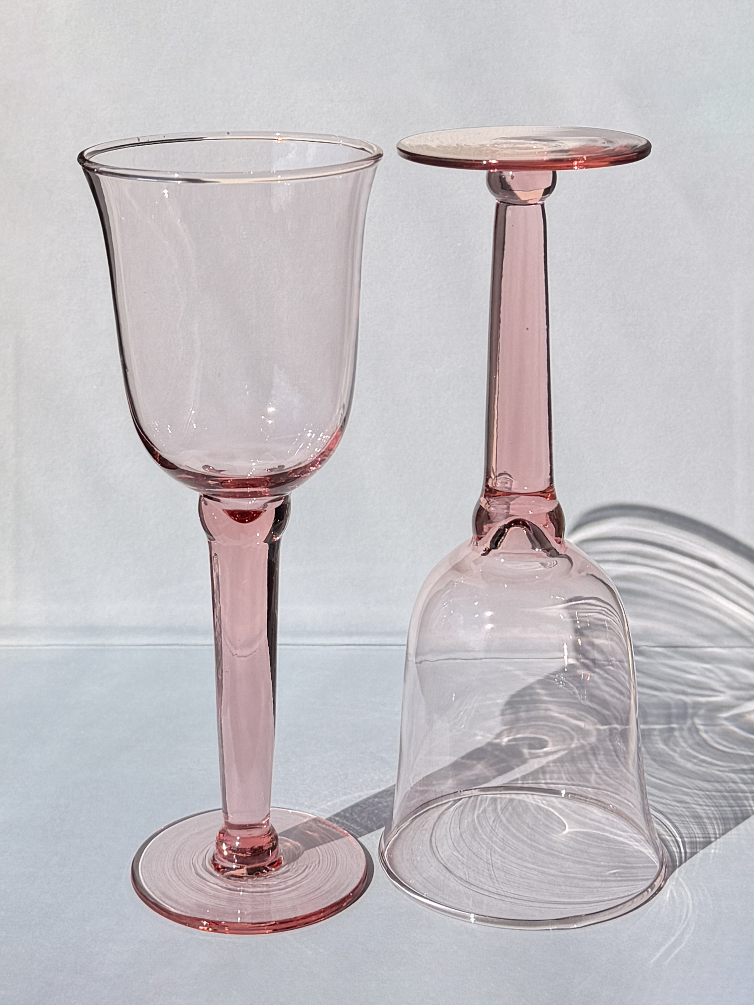 Vintage Handblown Light Pink Wine Glass