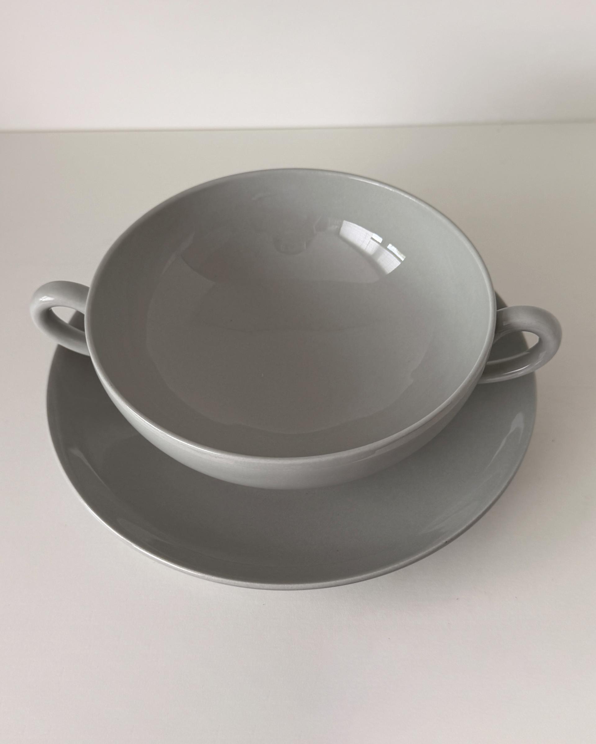 Vintage Wedgwood Windsor Grey Soup Bowl & Saucer