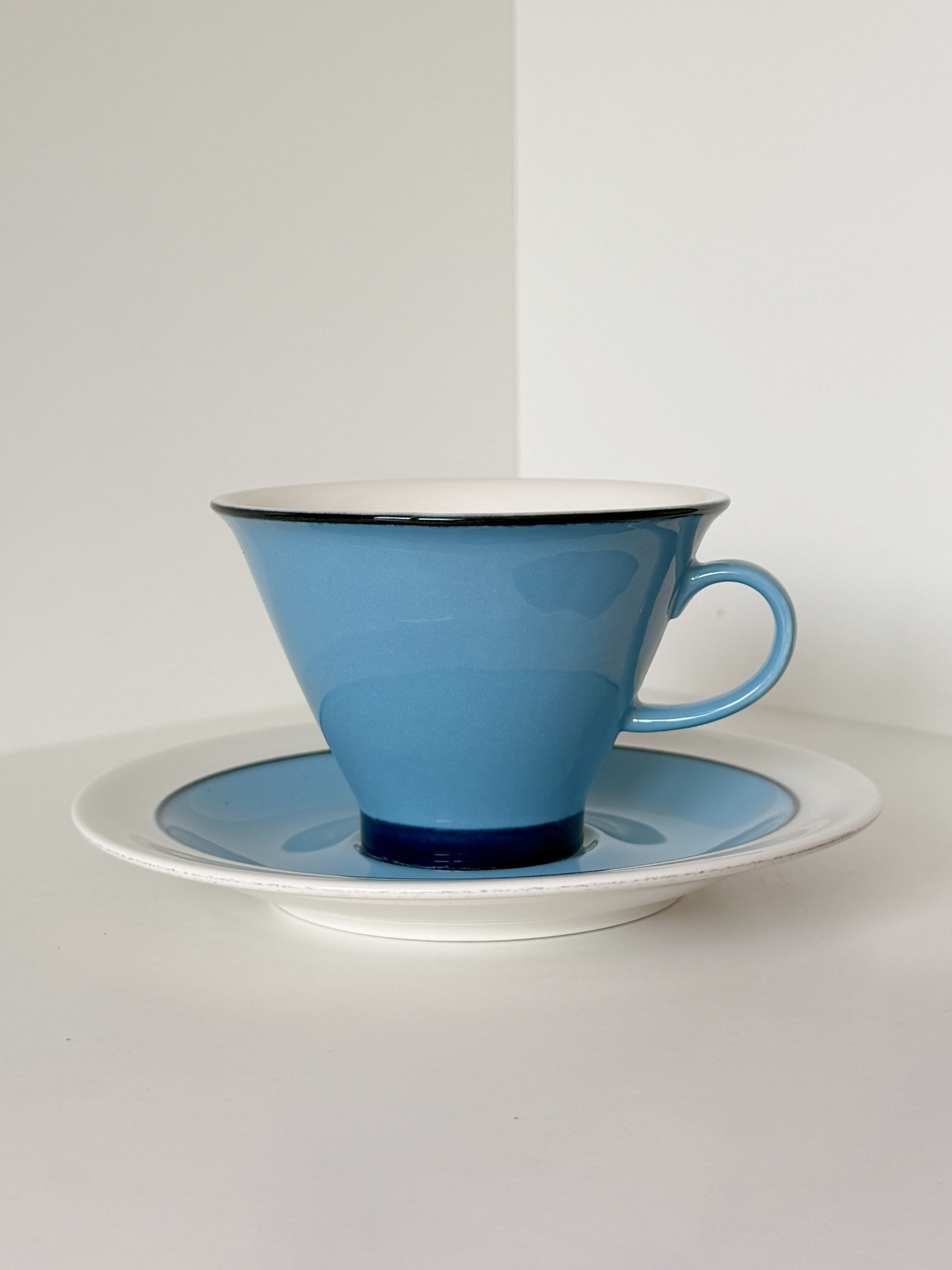 Vintage Arabia Finland Blue Harlekin Cup and Saucer