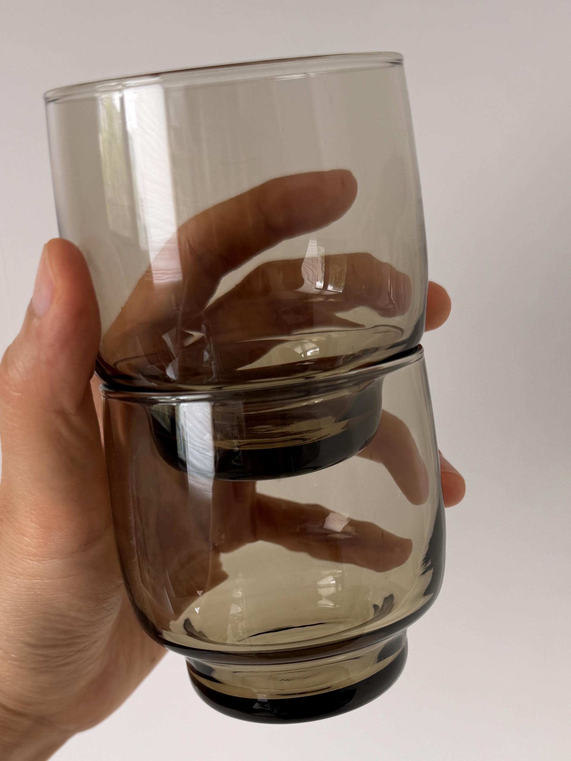 Vintage Luminarc Tivoli Smoky Brown Glass Tumblers, Set of 2