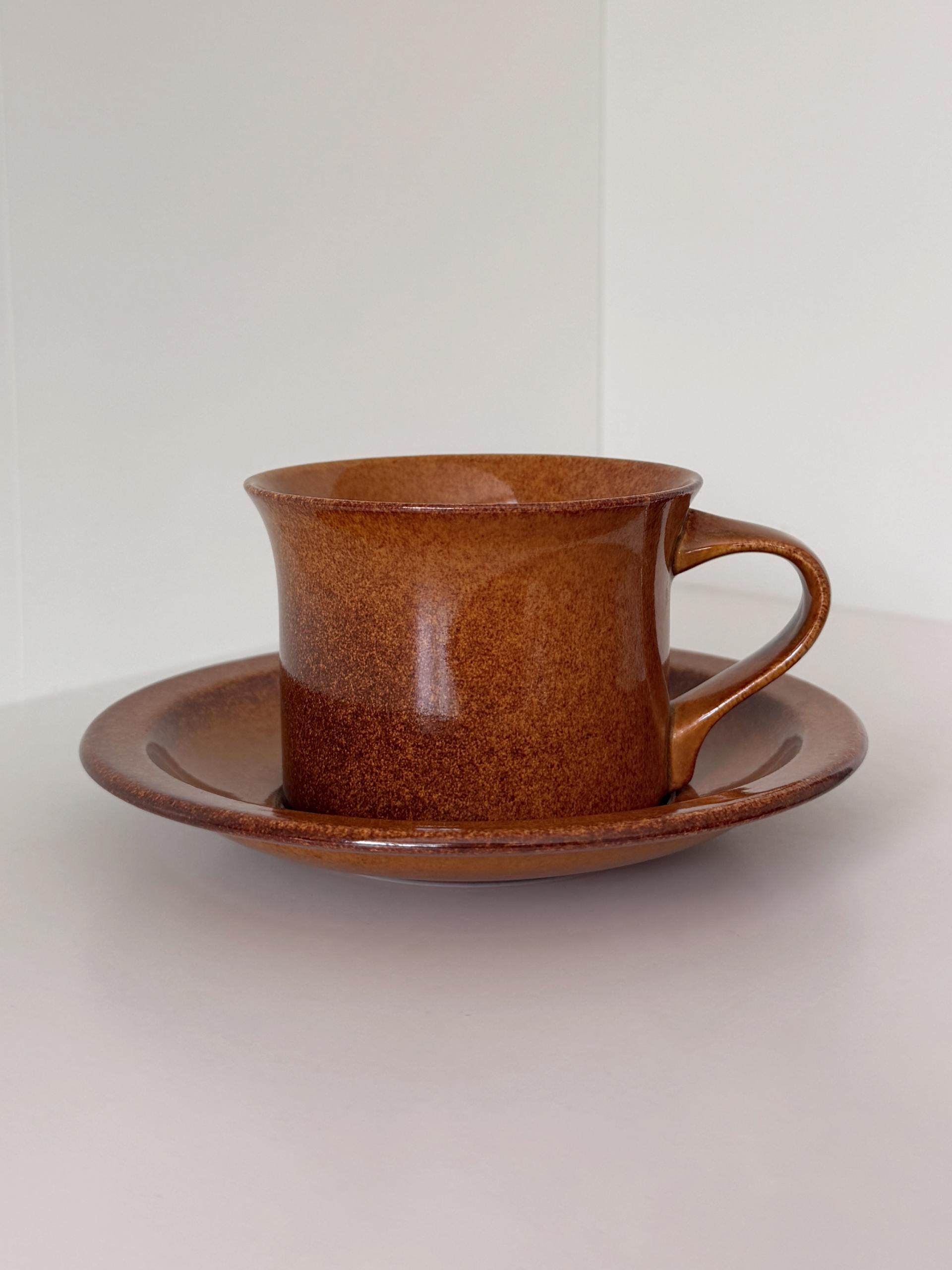 Vintage Midwinter Speckled Brown Cup and Suacer