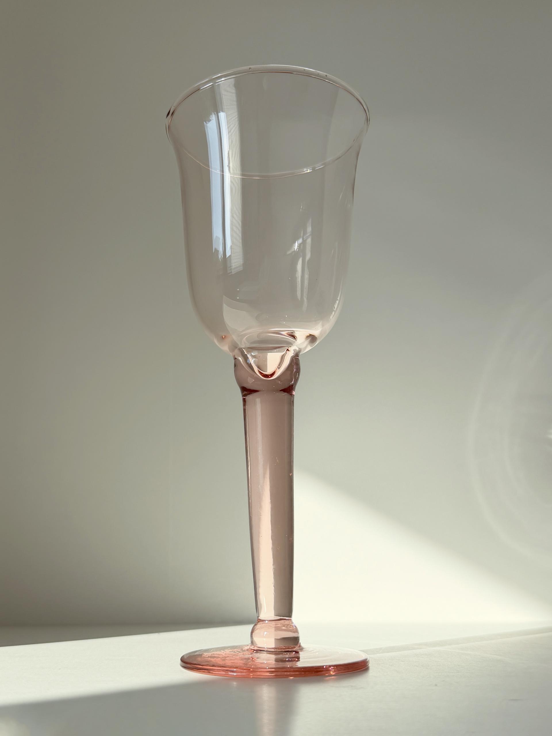 Vintage Handblown Light Pink Wine Glass