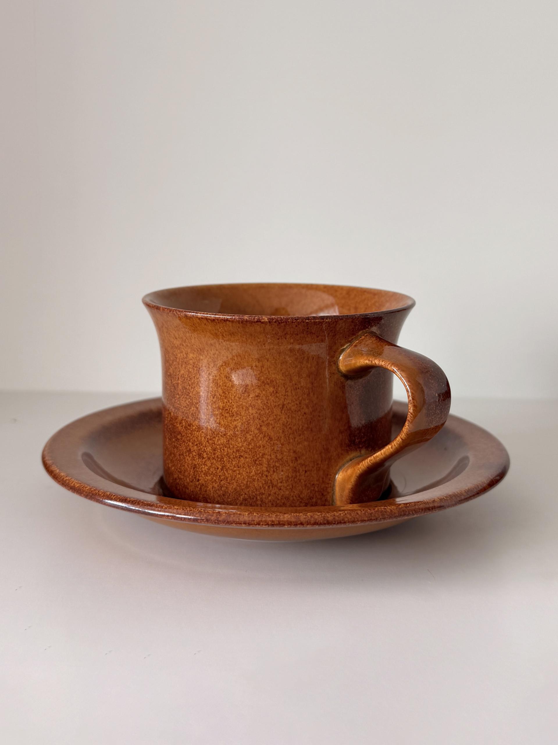 Vintage Midwinter Speckled Brown Cup and Suacer