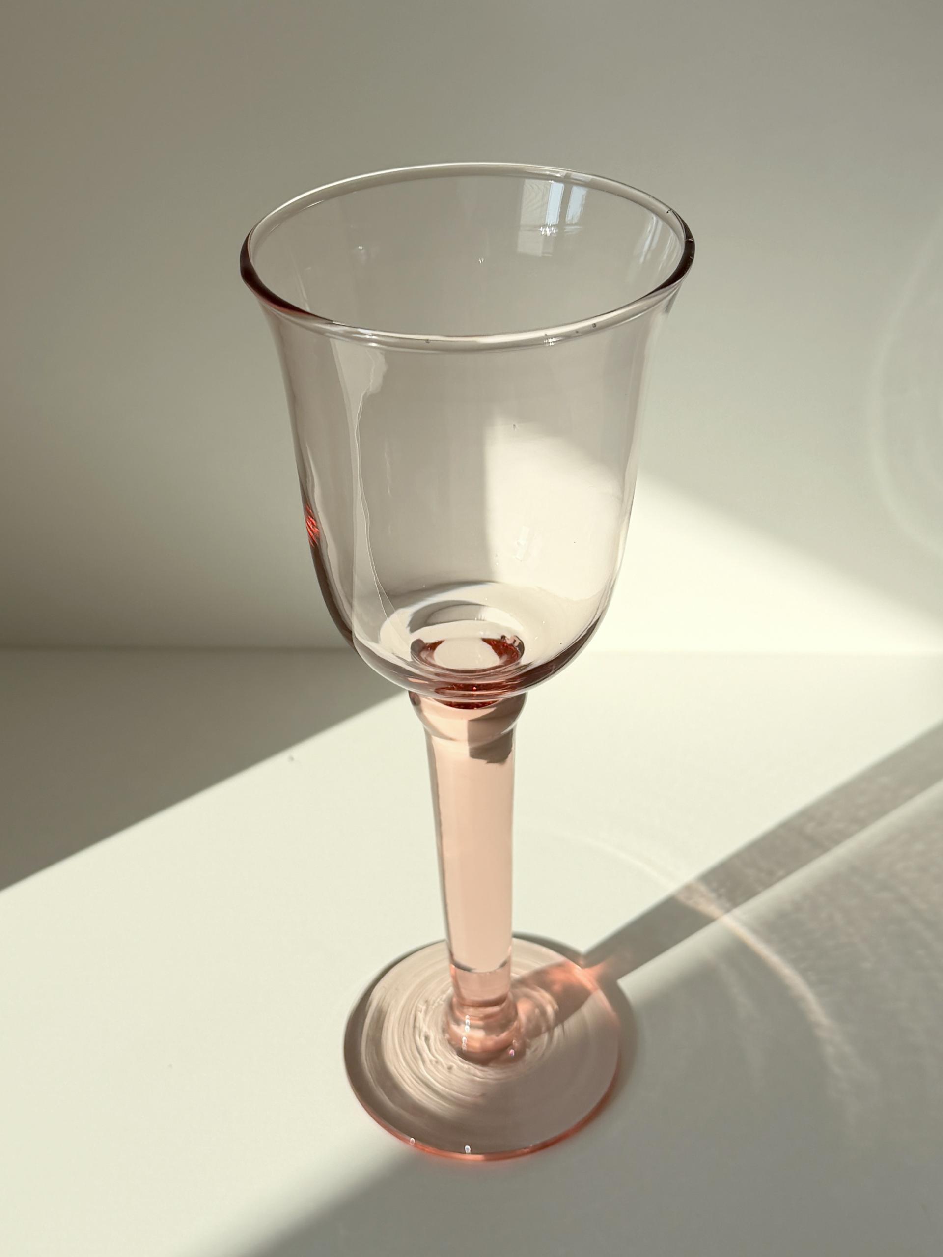 Vintage Handblown Light Pink Wine Glass