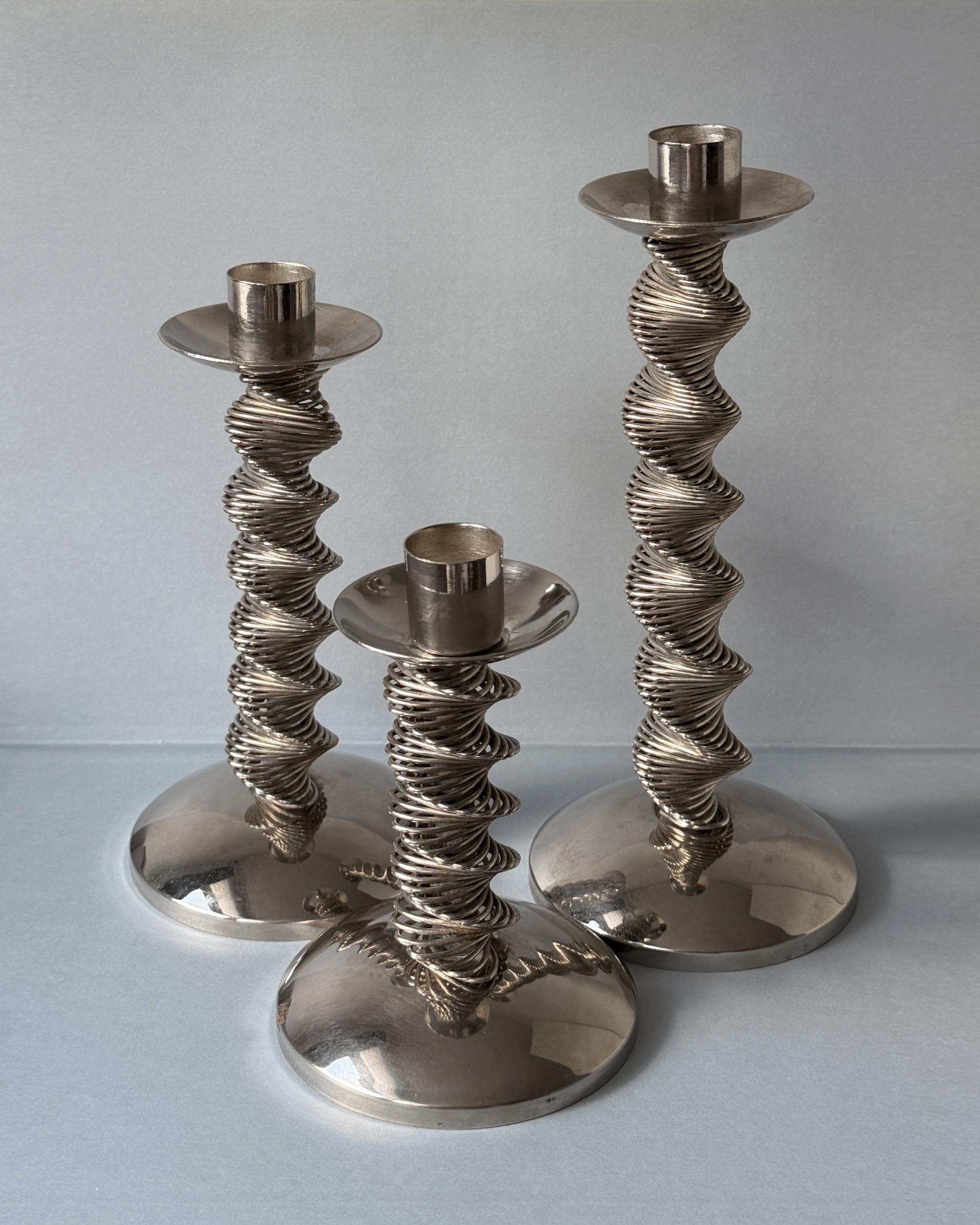 Vintage Silver Plated Twisted Candles Holders, Set of 3