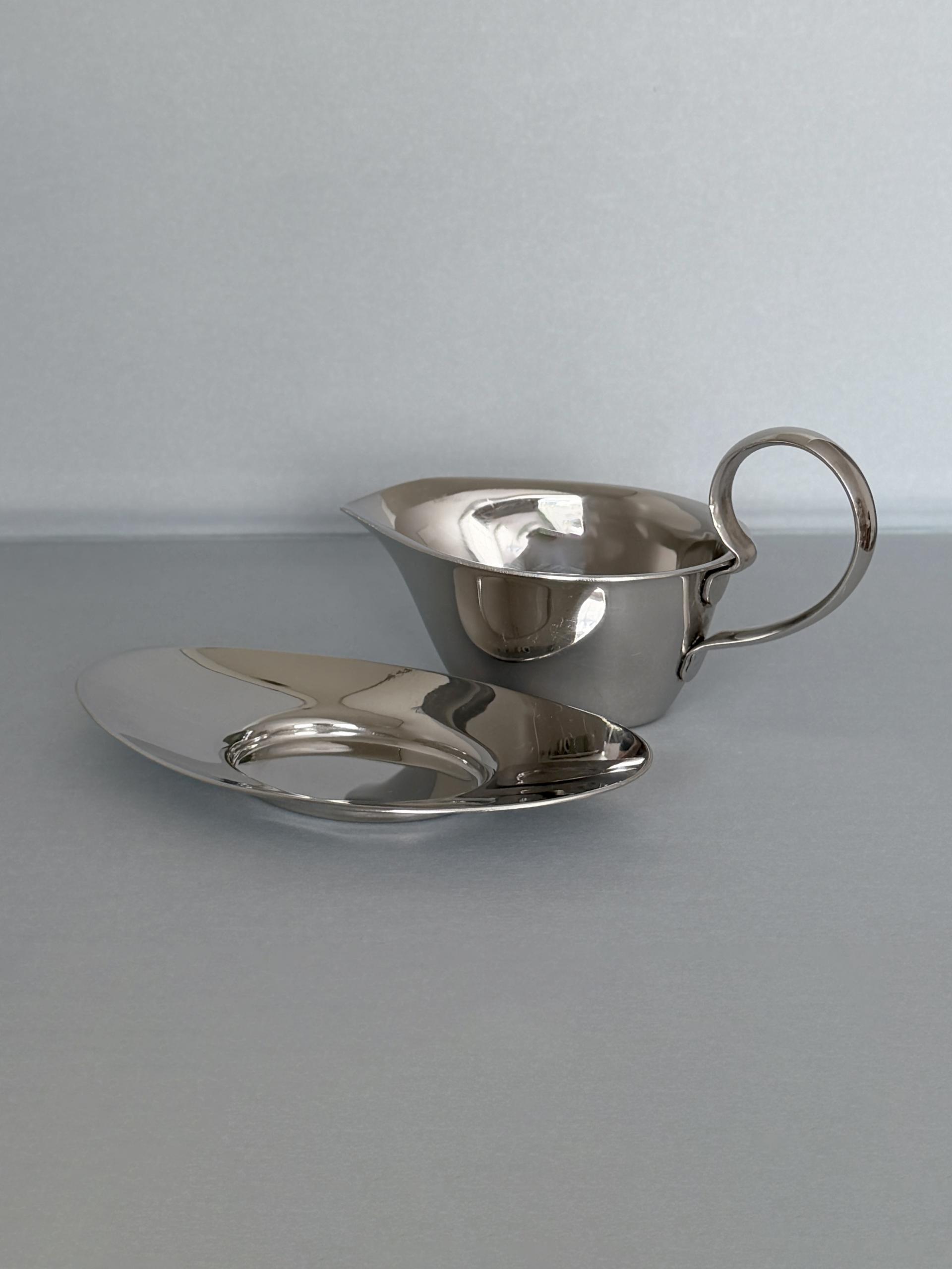 Vintage Old Hall Stainless Steel Sauce Boat and Saucer