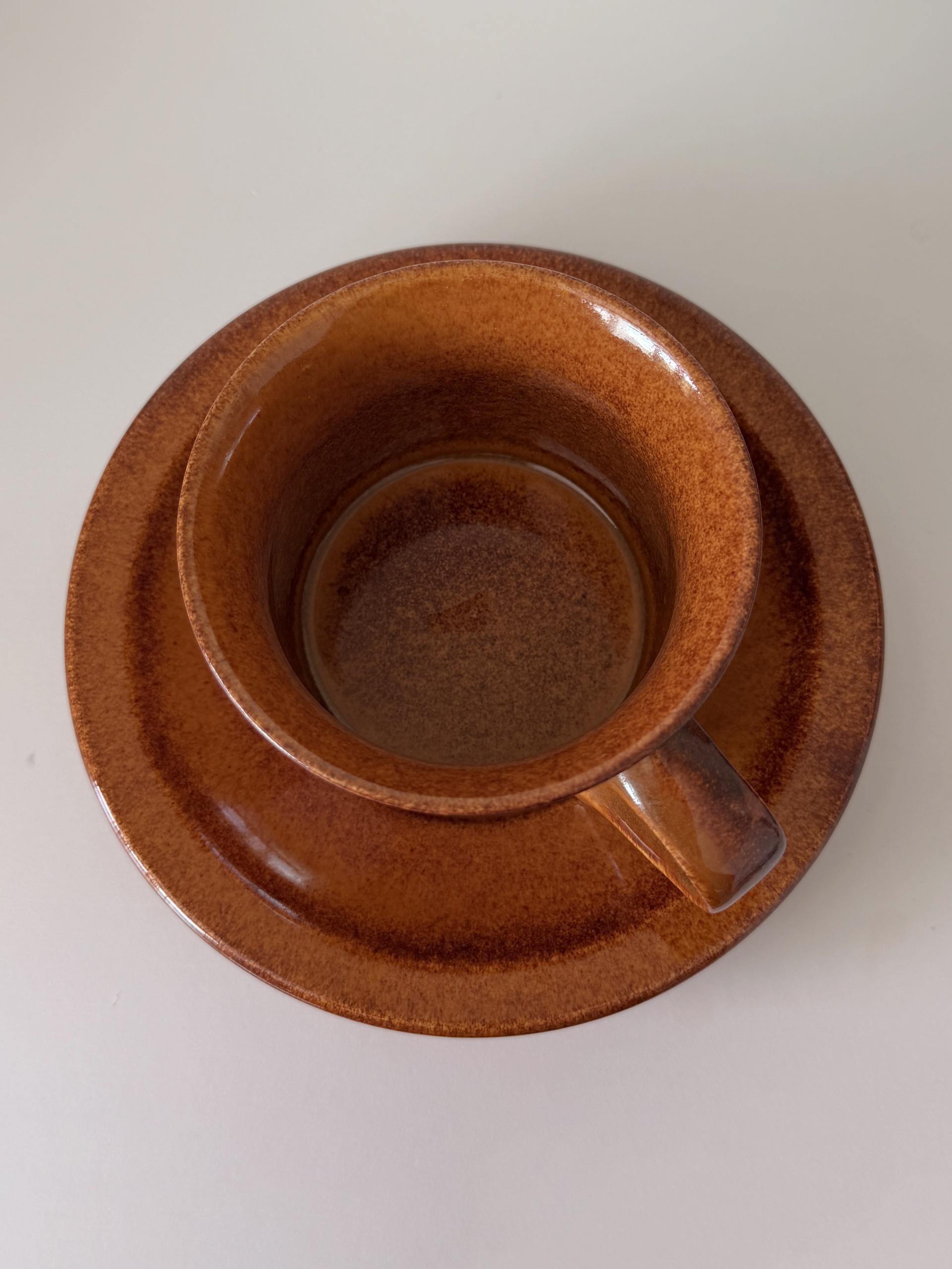 Vintage Midwinter Speckled Brown Cup and Suacer